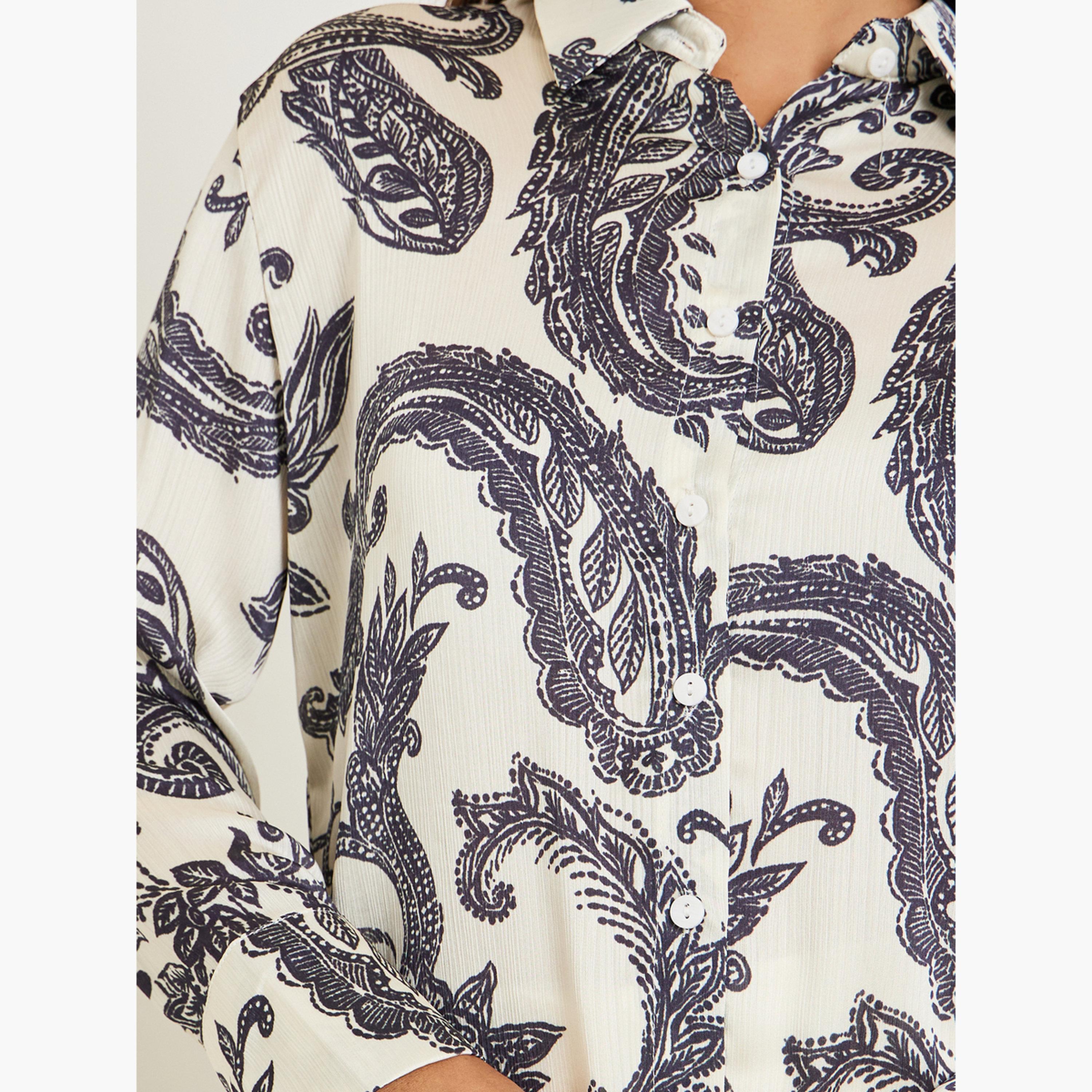 Styli Black Paisley Print Long Sleeve Satin Shirt-women-clothing-shirtsandblouses-shirts-image-4