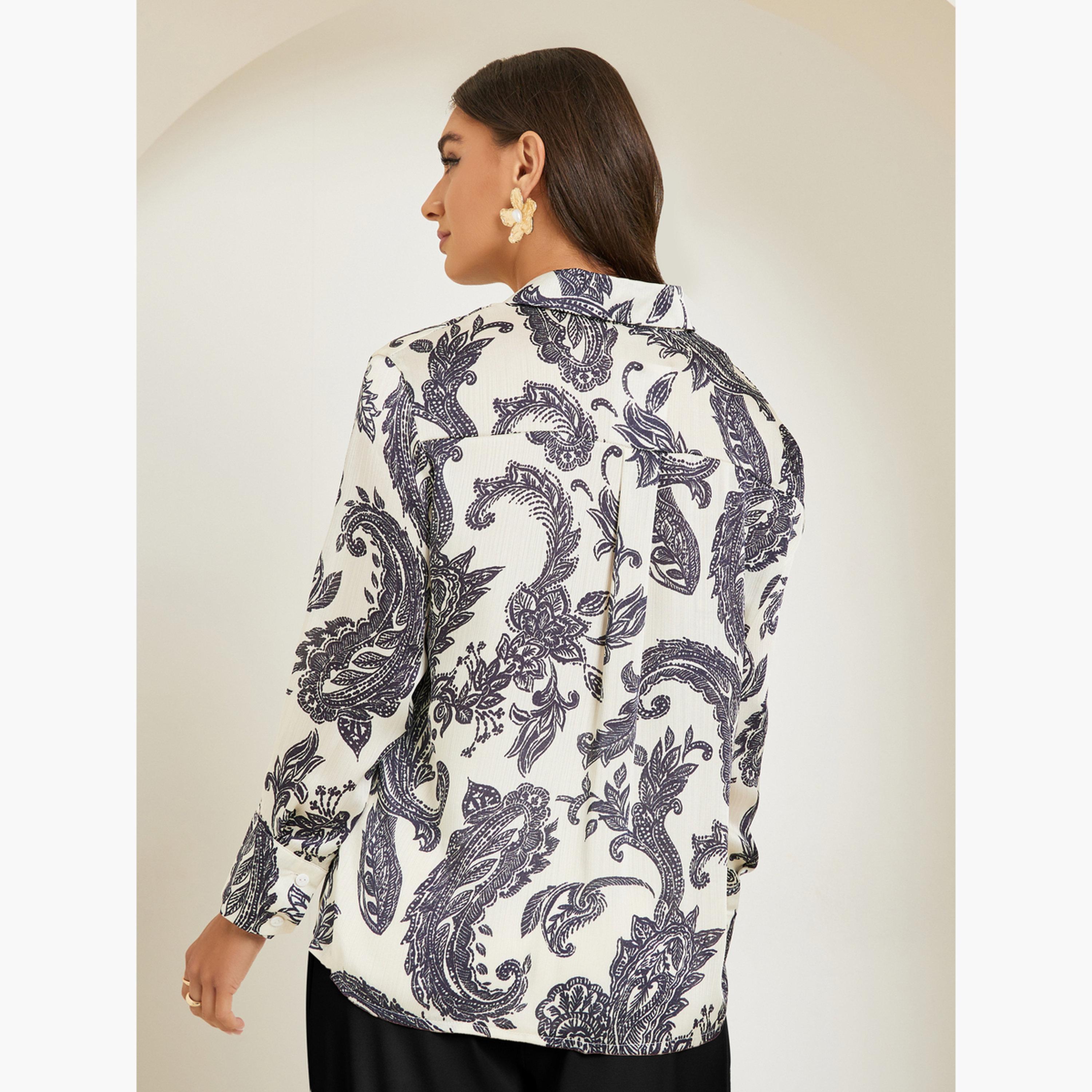Styli Black Paisley Print Long Sleeve Satin Shirt-women-clothing-shirtsandblouses-shirts-image-5