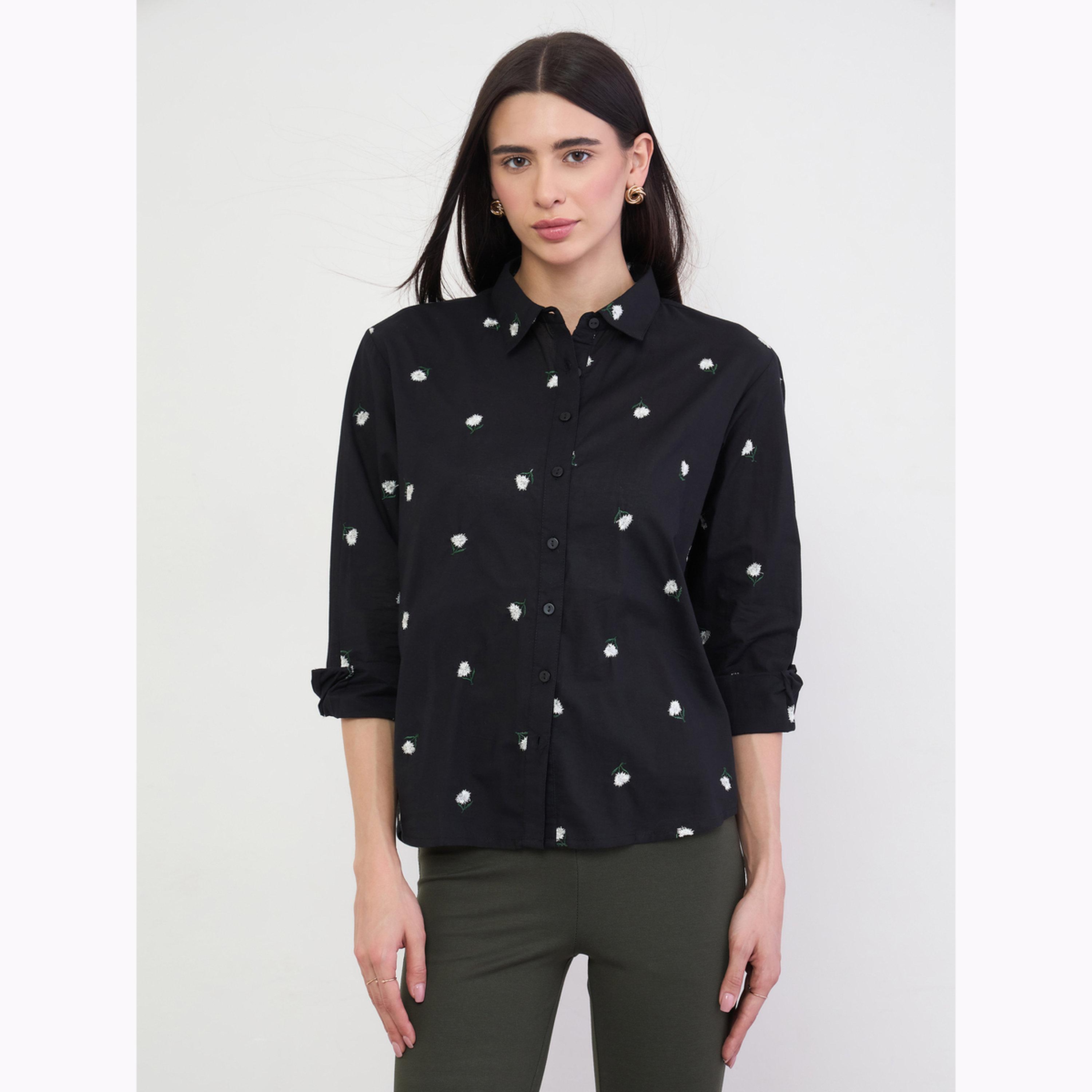 بلوزة بأكمام 3/4 وتطريز زهور-women-clothing-shirtsandblouses-shirts-image-1