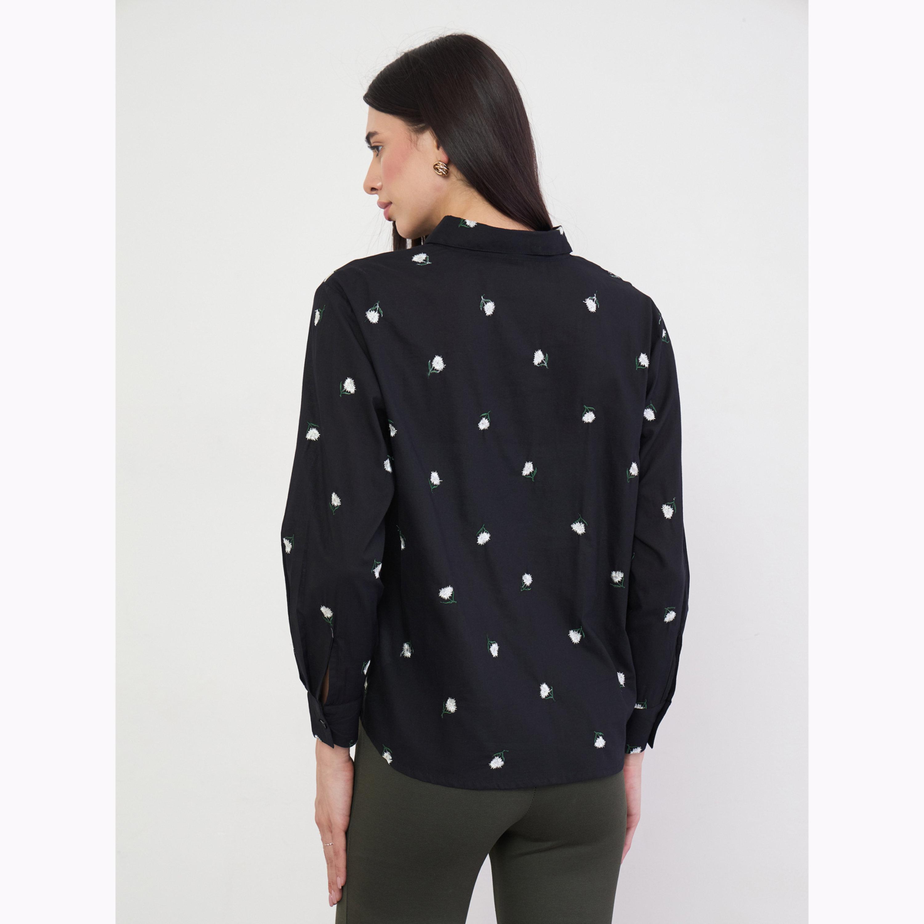 Styli Black Floral Embroidered 3/4 Sleeve Shirt-women-clothing-shirtsandblouses-shirts-image-4