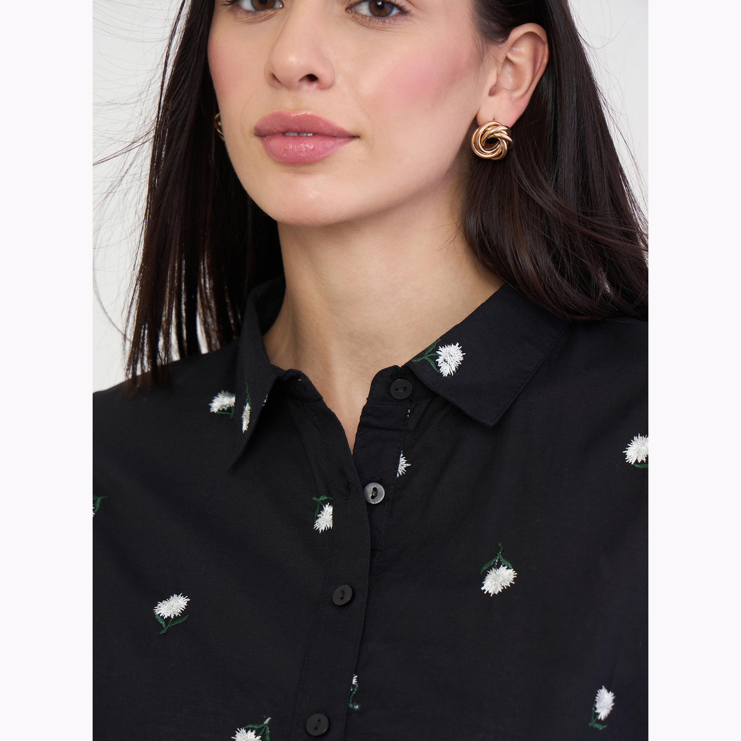 بلوزة بأكمام 3/4 وتطريز زهور-women-clothing-shirtsandblouses-shirts-image-5