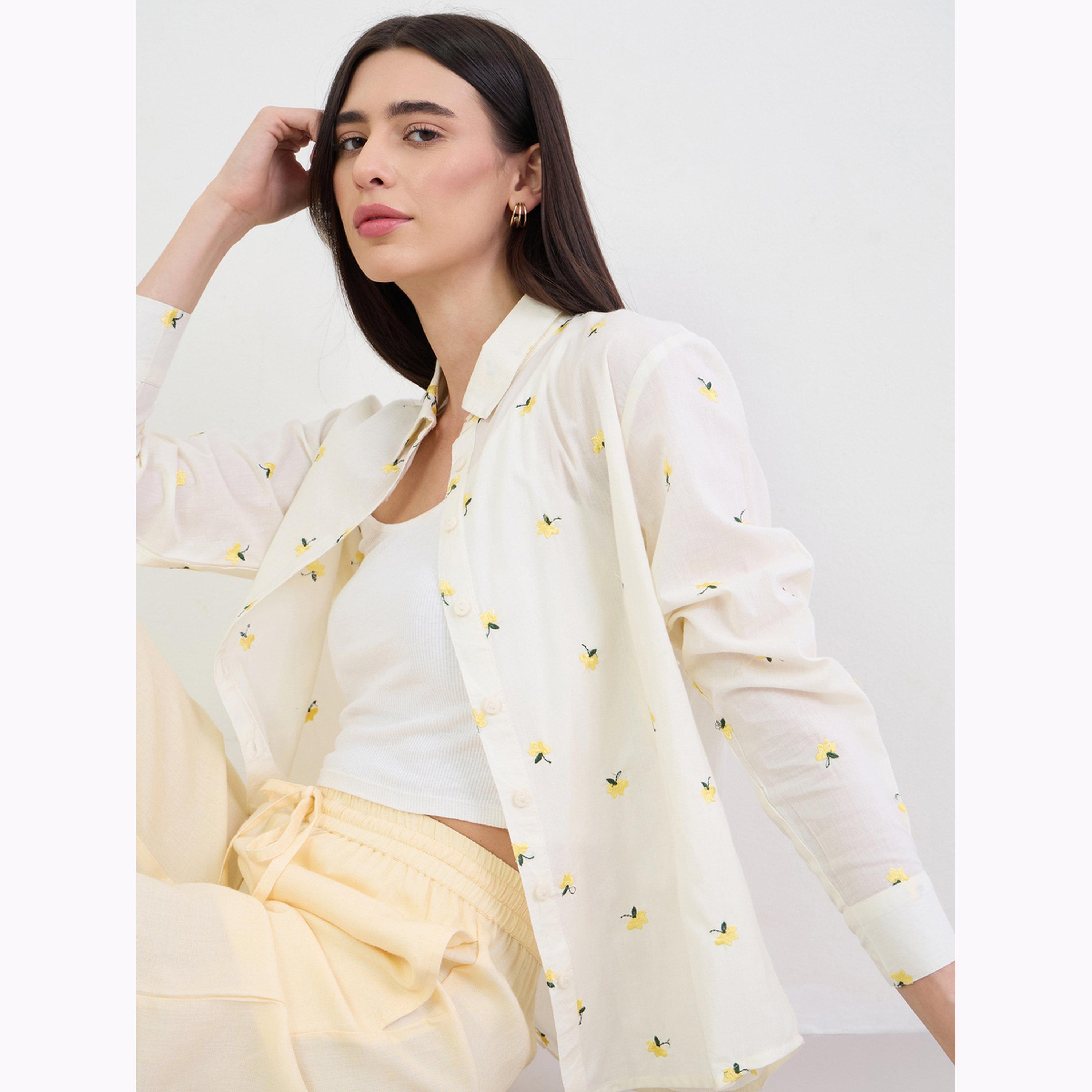 Styli Off-White Oversized Floral Embroidered Shirt-women-clothing-shirtsandblouses-shirts-image-3