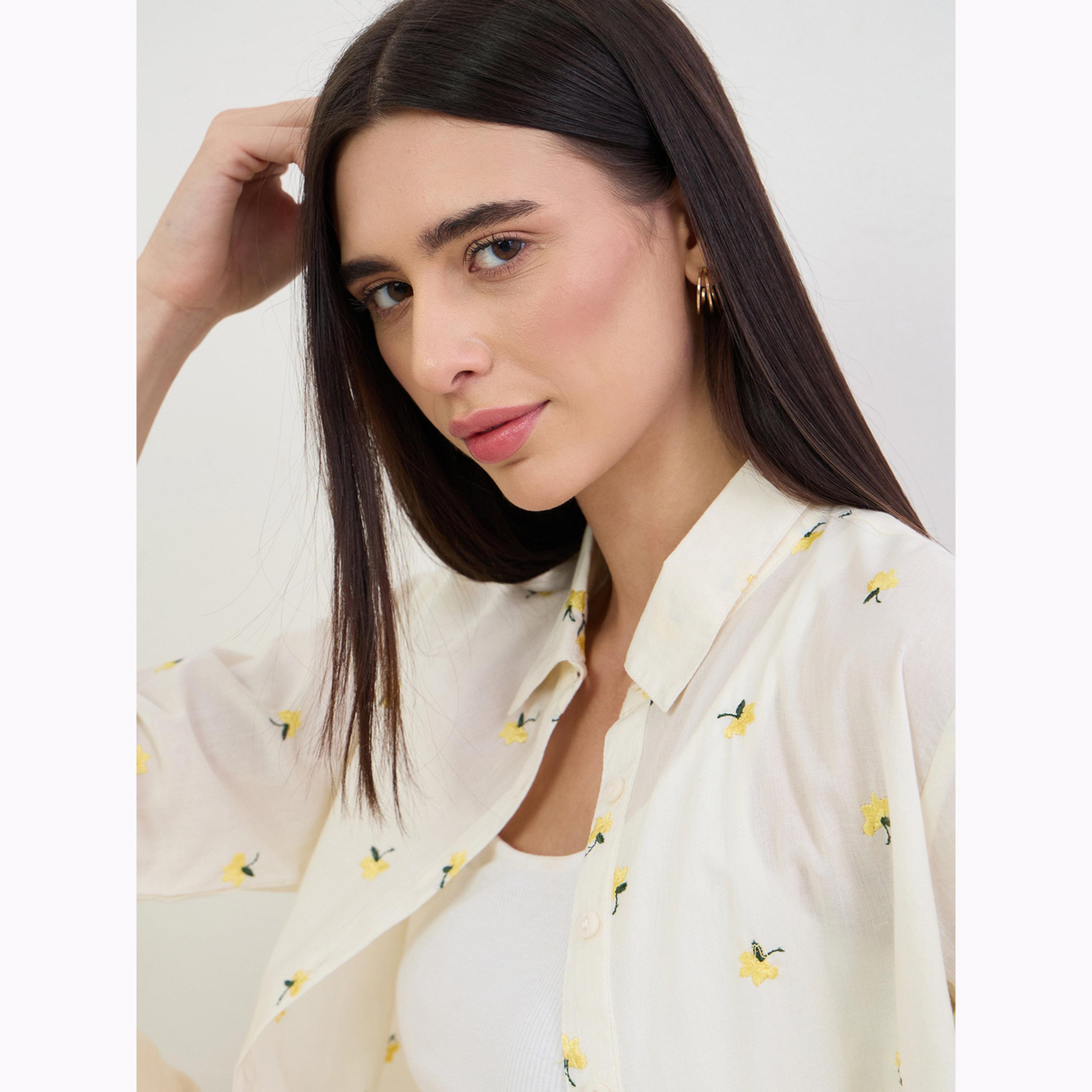 Styli Off-White Oversized Floral Embroidered Shirt-women-clothing-shirtsandblouses-shirts-image-6