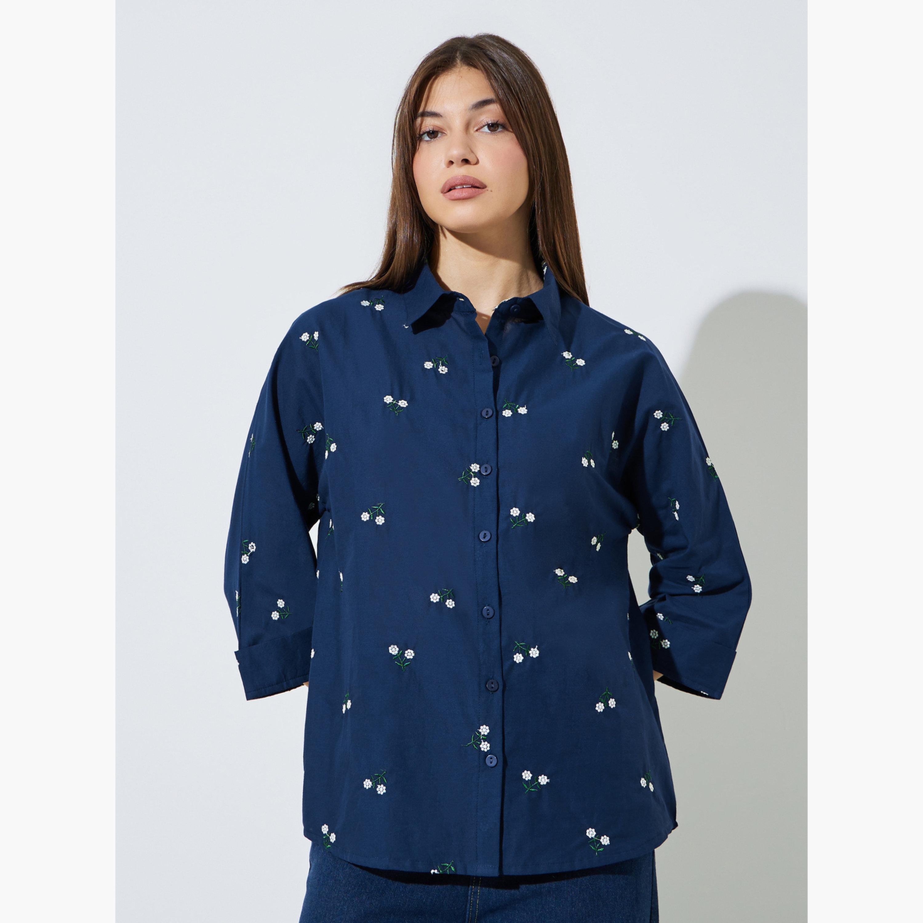بلوزة بقصة مريحة ومطرزة بالزهور-women-clothing-shirtsandblouses-shirts-image-1