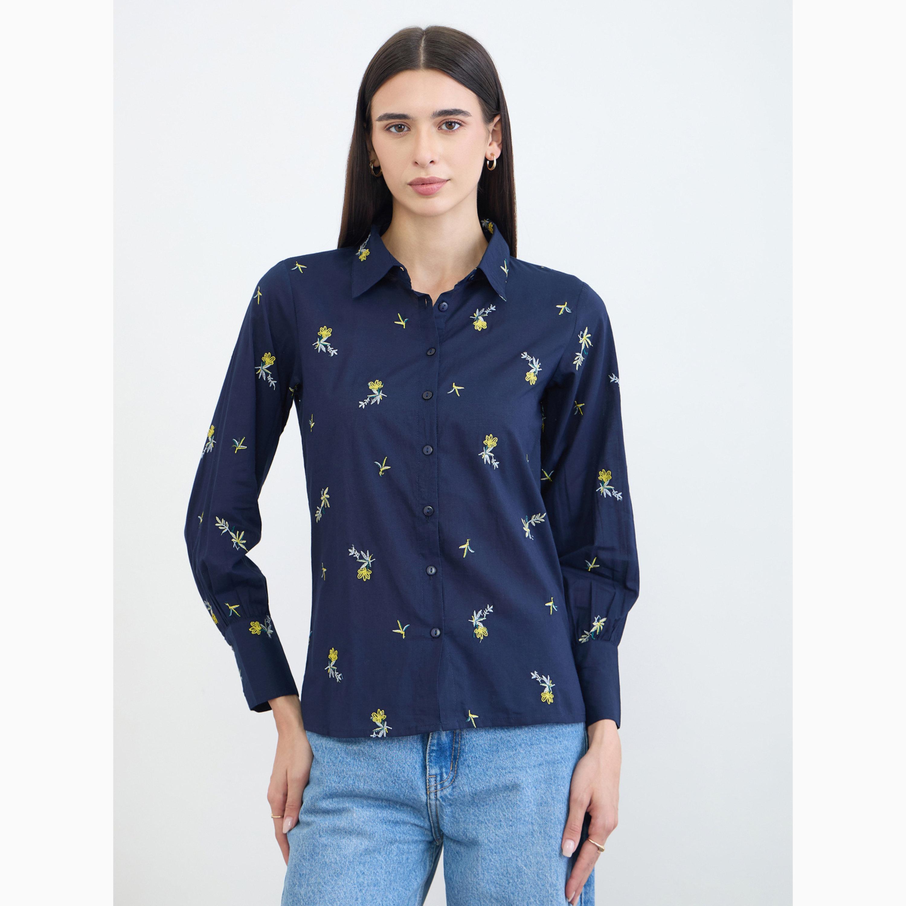 بلوزة بأكمام طويلة وتطريز زهور أزرق كحلي-women-clothing-shirtsandblouses-shirts-image-3