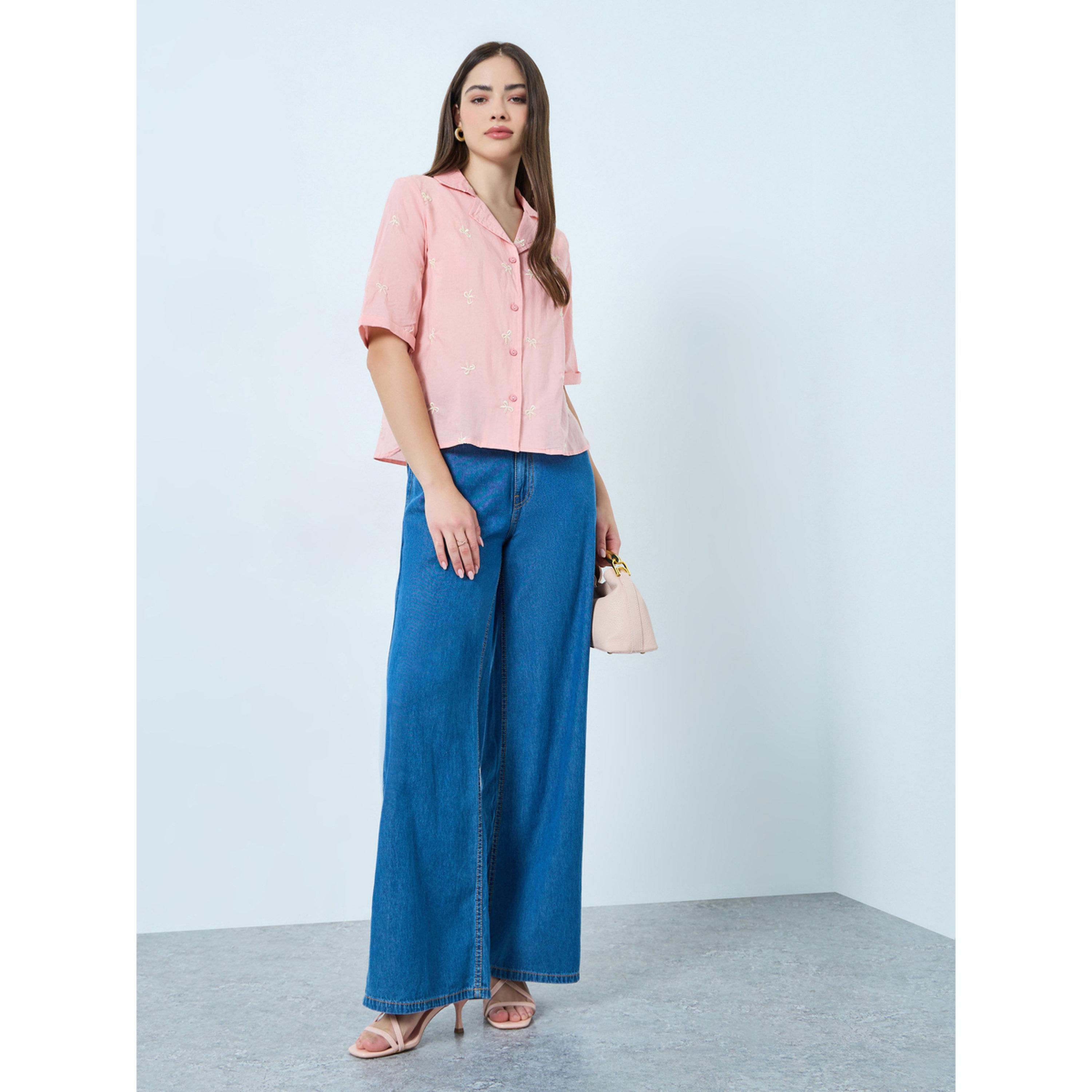 Styli Pink Bow Embroidered Detail Cotton Shirt-women-clothing-shirtsandblouses-shirts-image-2