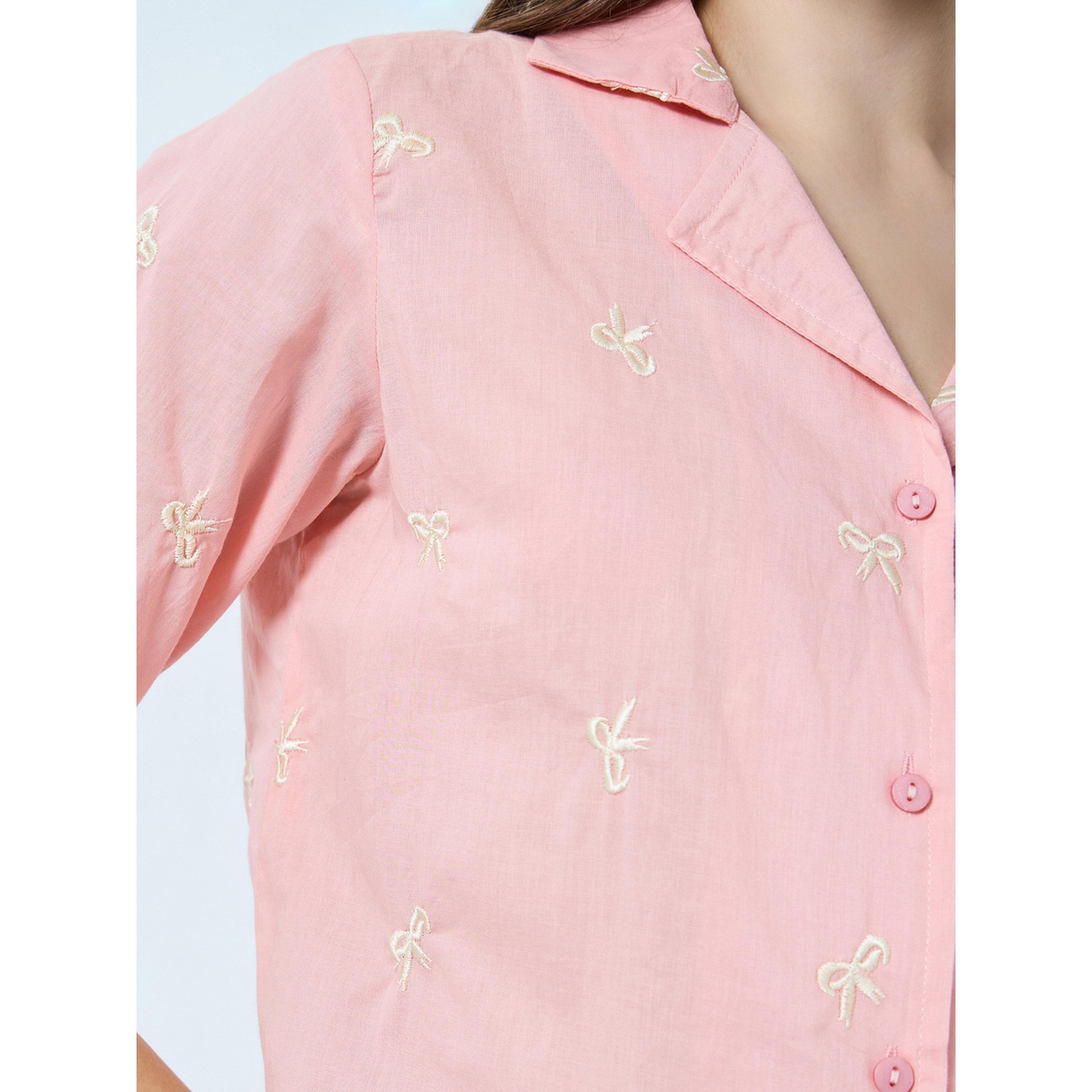 Styli Pink Bow Embroidered Detail Cotton Shirt-women-clothing-shirtsandblouses-shirts-image-5