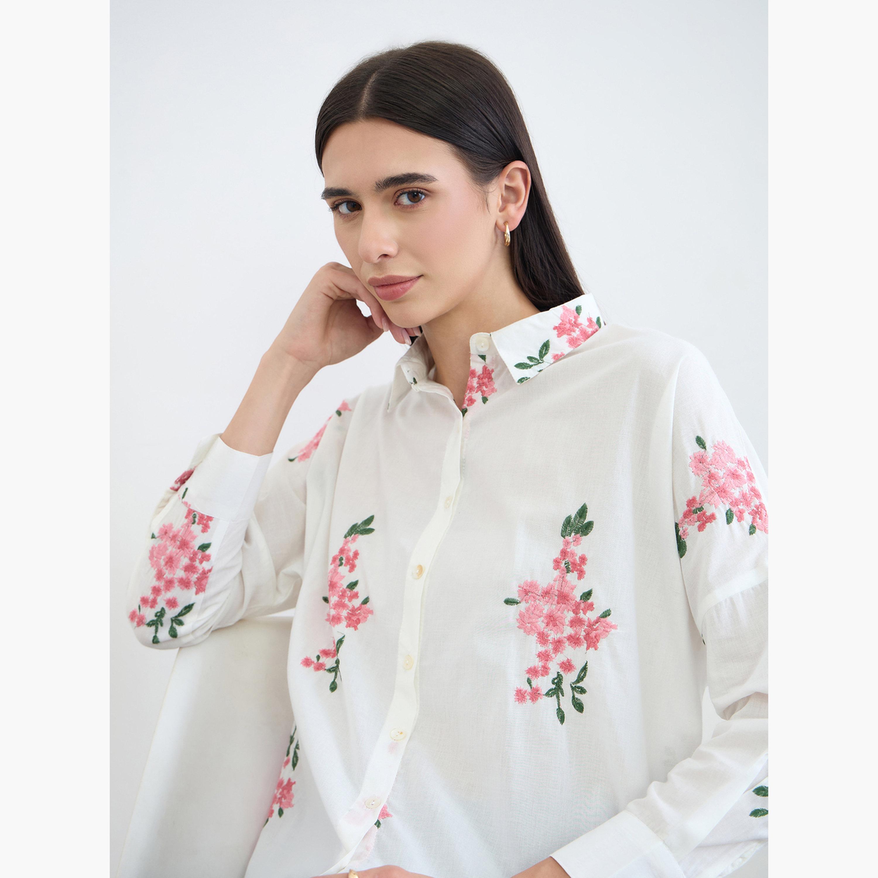 بلوزة قطن مطرزة أوف وايت-women-clothing-shirtsandblouses-shirts-image-3