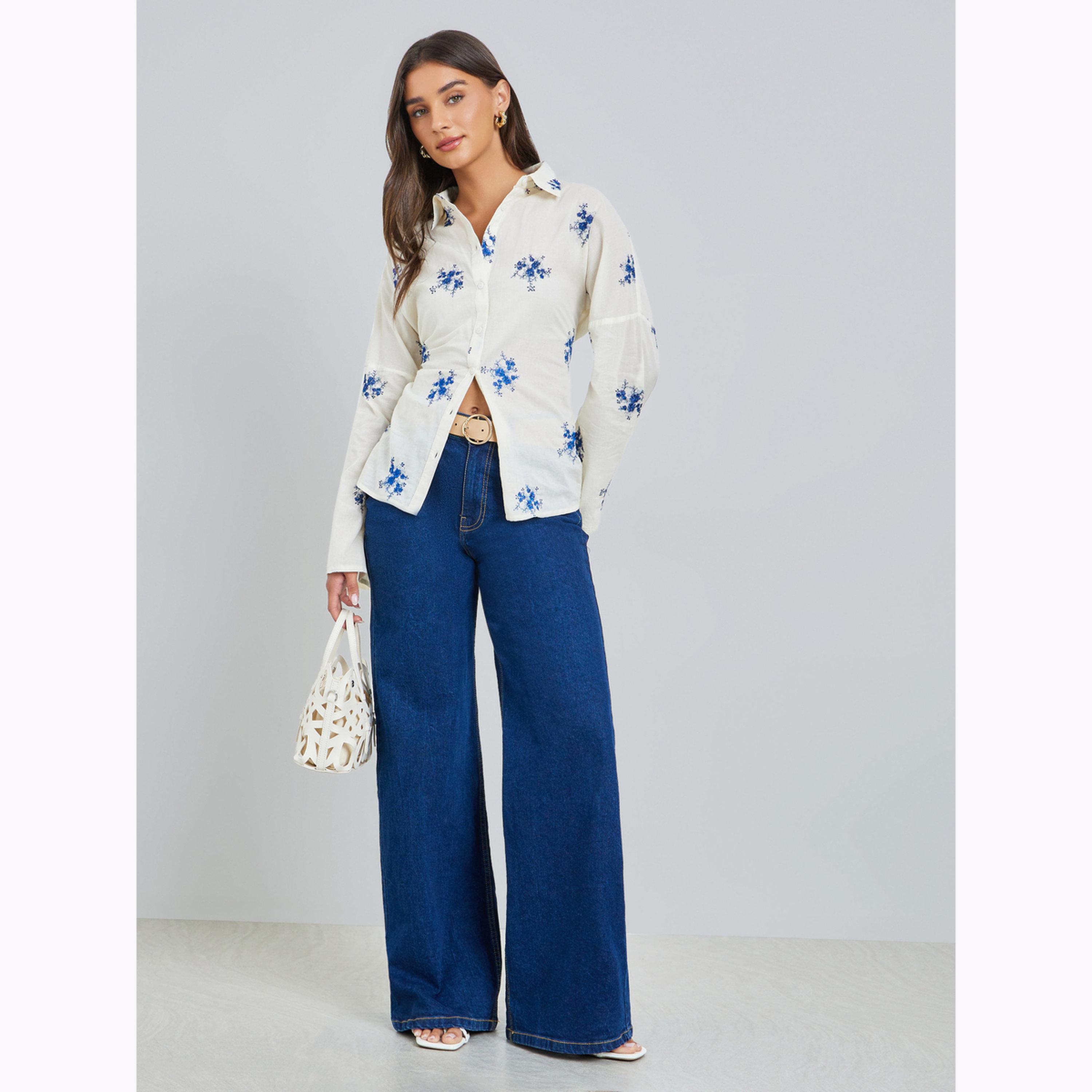 Styli Off-White Embroidered Long Sleeve Oversized Shirt-women-clothing-shirtsandblouses-shirts-image-2