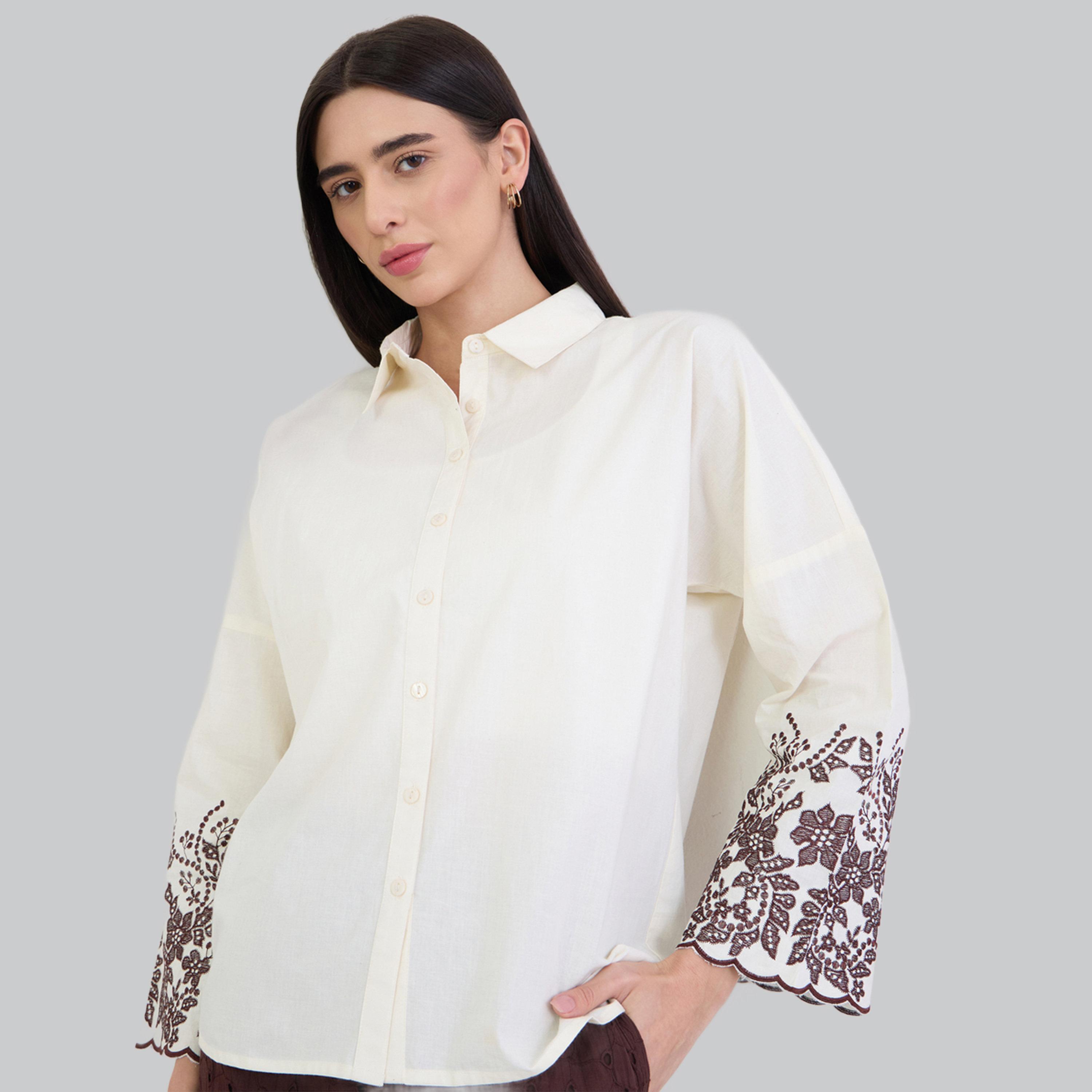 Styli Off-White Embroidered Long Sleeve Oversized Shirt-women-clothing-shirtsandblouses-shirts-image-3
