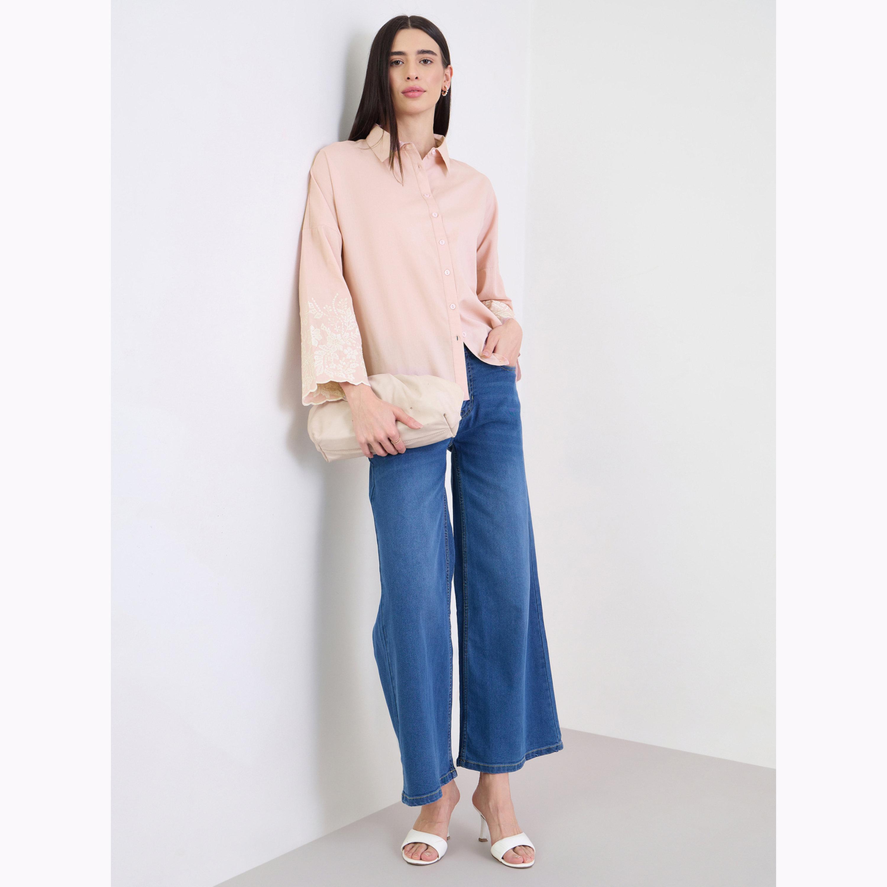 قميص كبير الحجم بأكمام طويلة ومطرز لون وردي-women-clothing-shirtsandblouses-shirts-image-2