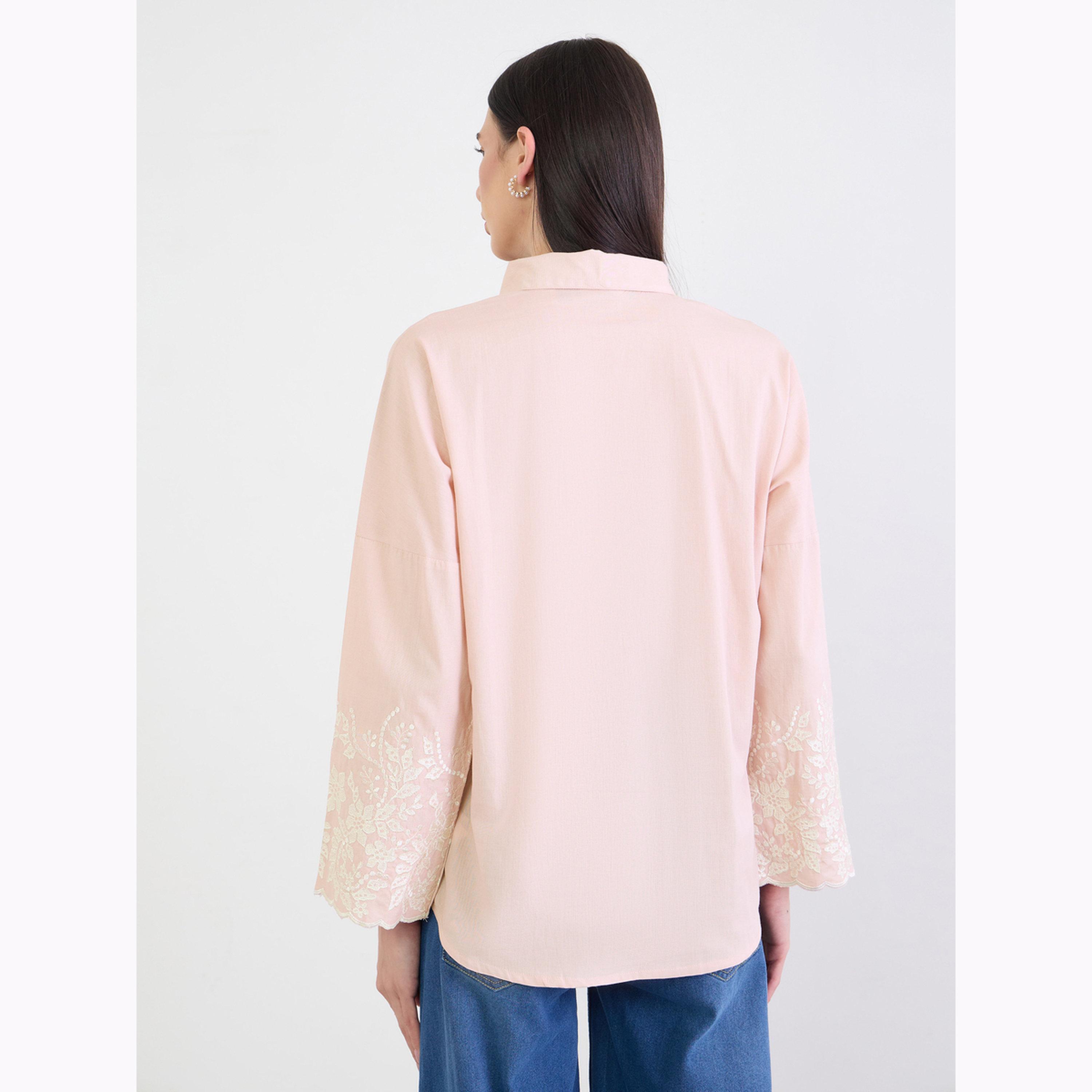 Styli Pink Embroidered Long Sleeve Oversized Shirt-women-clothing-shirtsandblouses-shirts-image-3