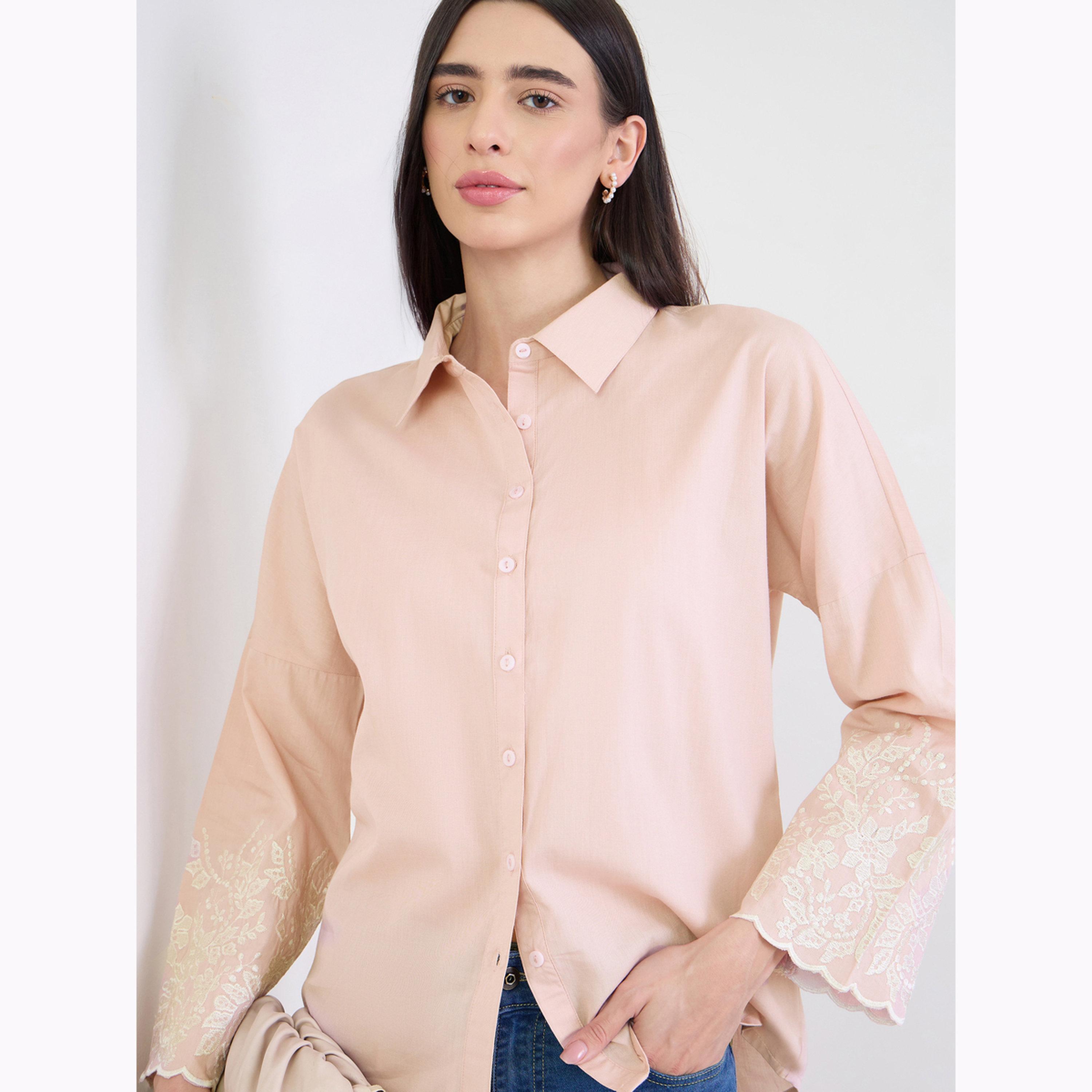 Styli Pink Embroidered Long Sleeve Oversized Shirt-women-clothing-shirtsandblouses-shirts-image-5