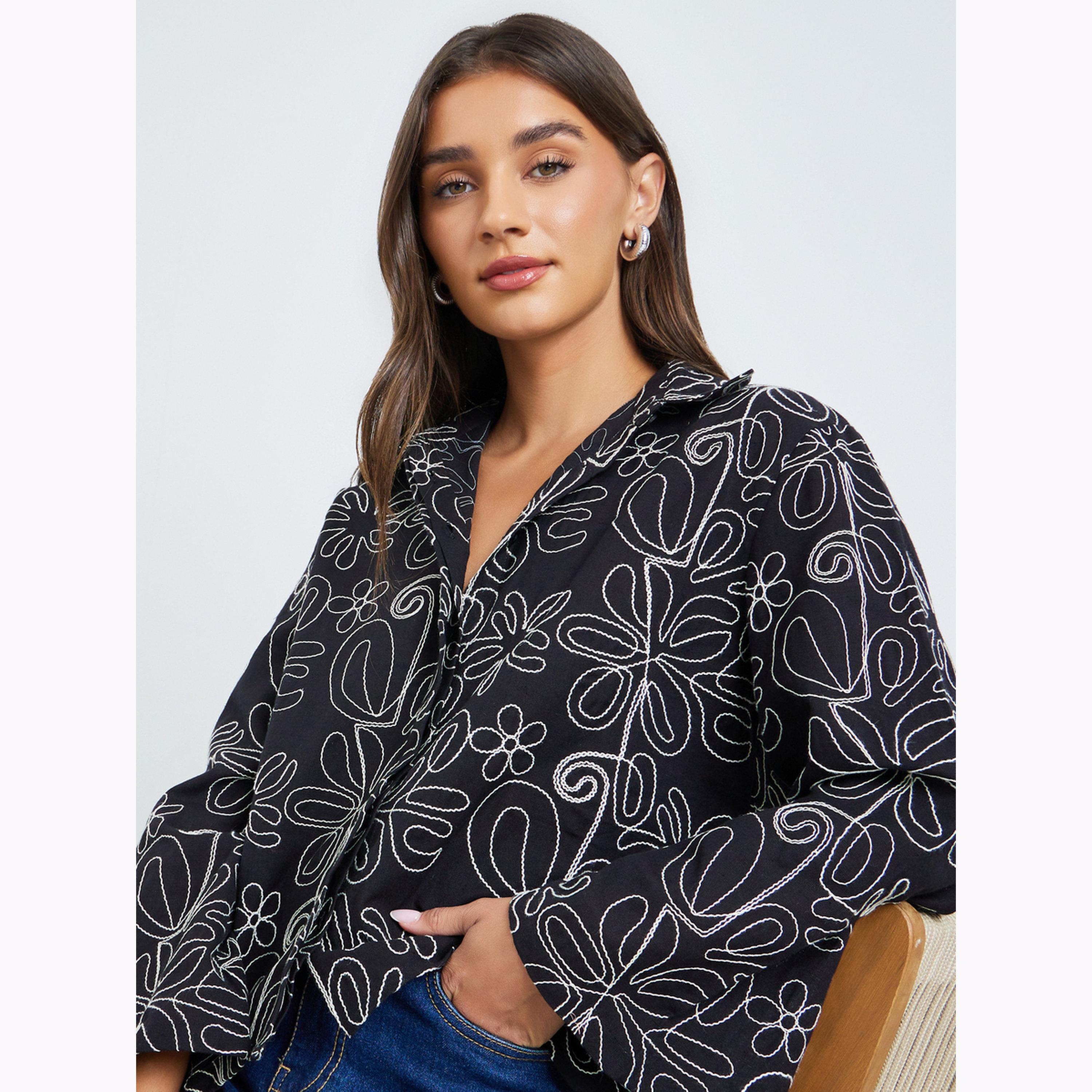 Styli Black Long Sleeve Embroidered Shirt-women-clothing-shirtsandblouses-shirts-image-3