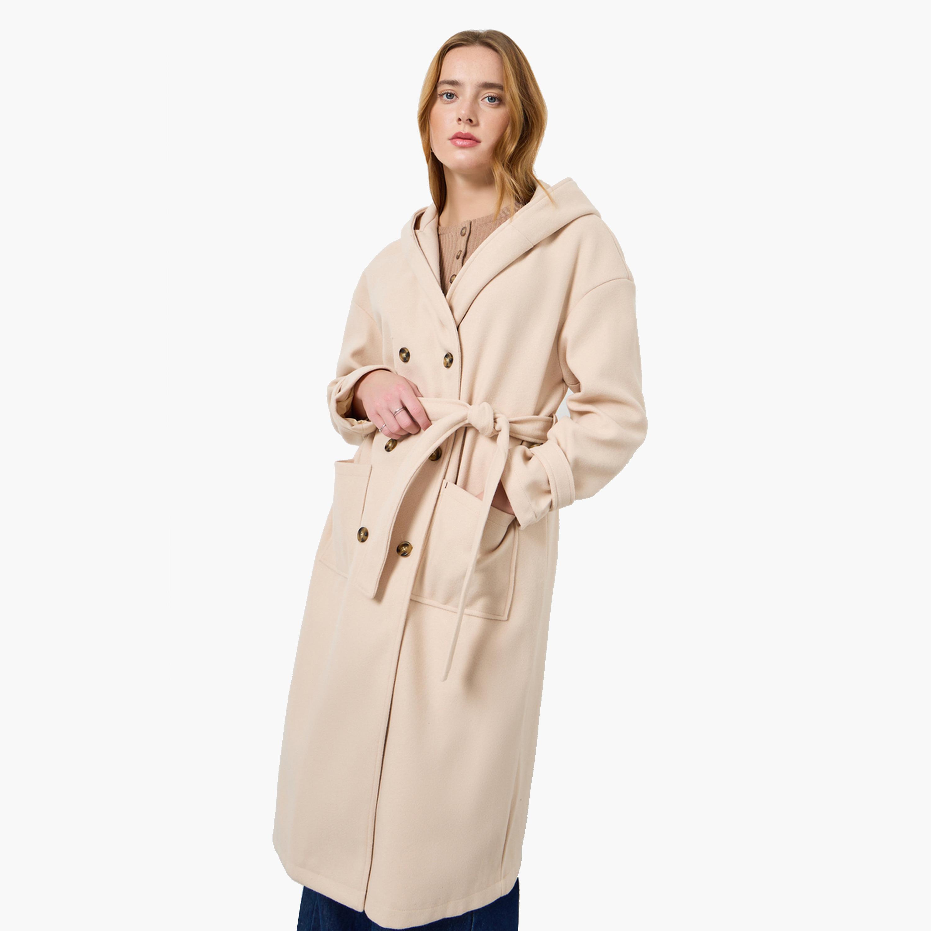 Take Two Women Solid Double-Breasted Hooded Belted Coat-women-clothing-coatsandjackets-coats-image-1