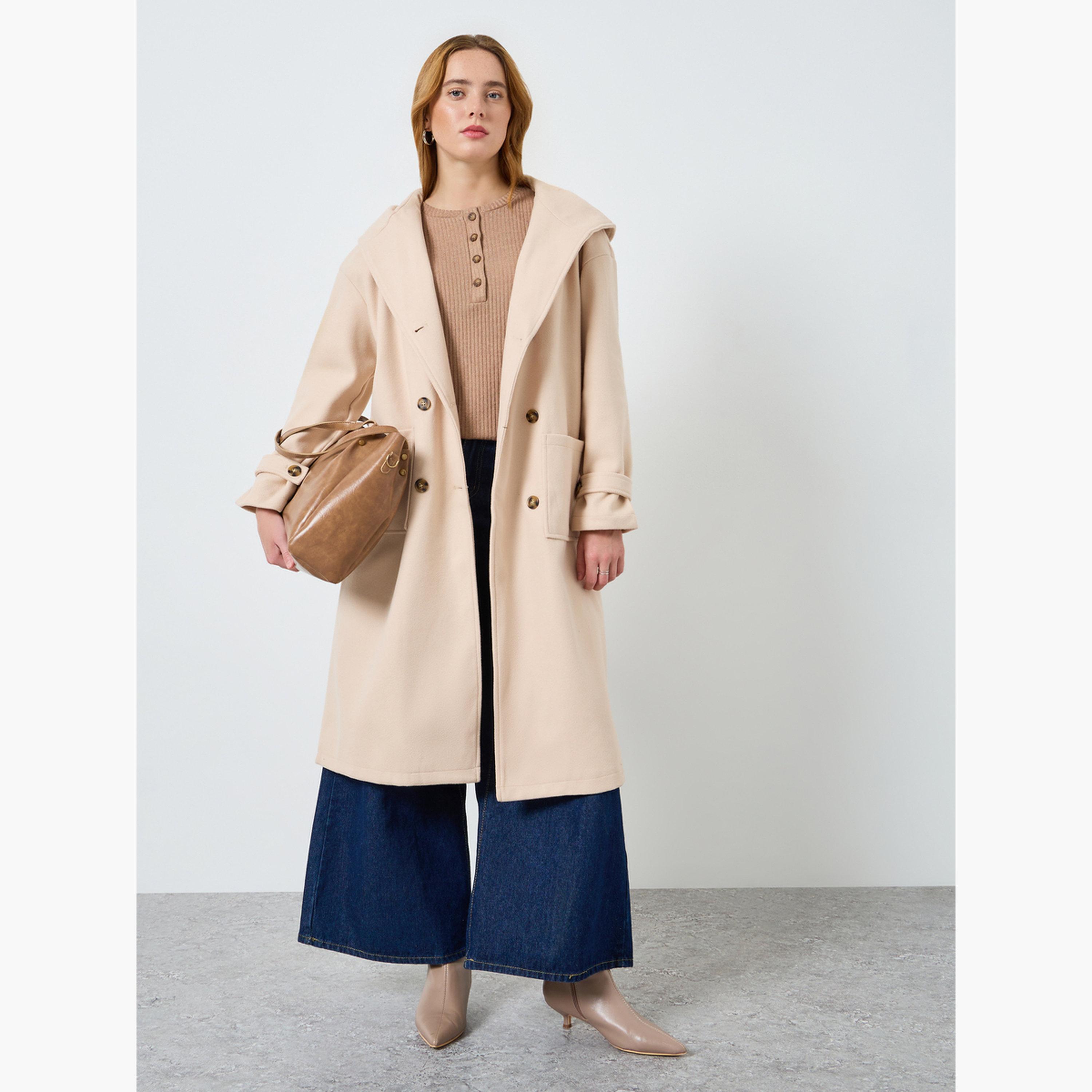 Take Two Women Solid Double-Breasted Hooded Belted Coat-women-clothing-coatsandjackets-coats-image-2