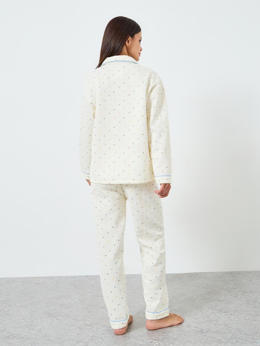 Styli Textured Polka Print Shirt and Pyjama Set-women-clothing-nightwear-pyjamas-longsets-image-5