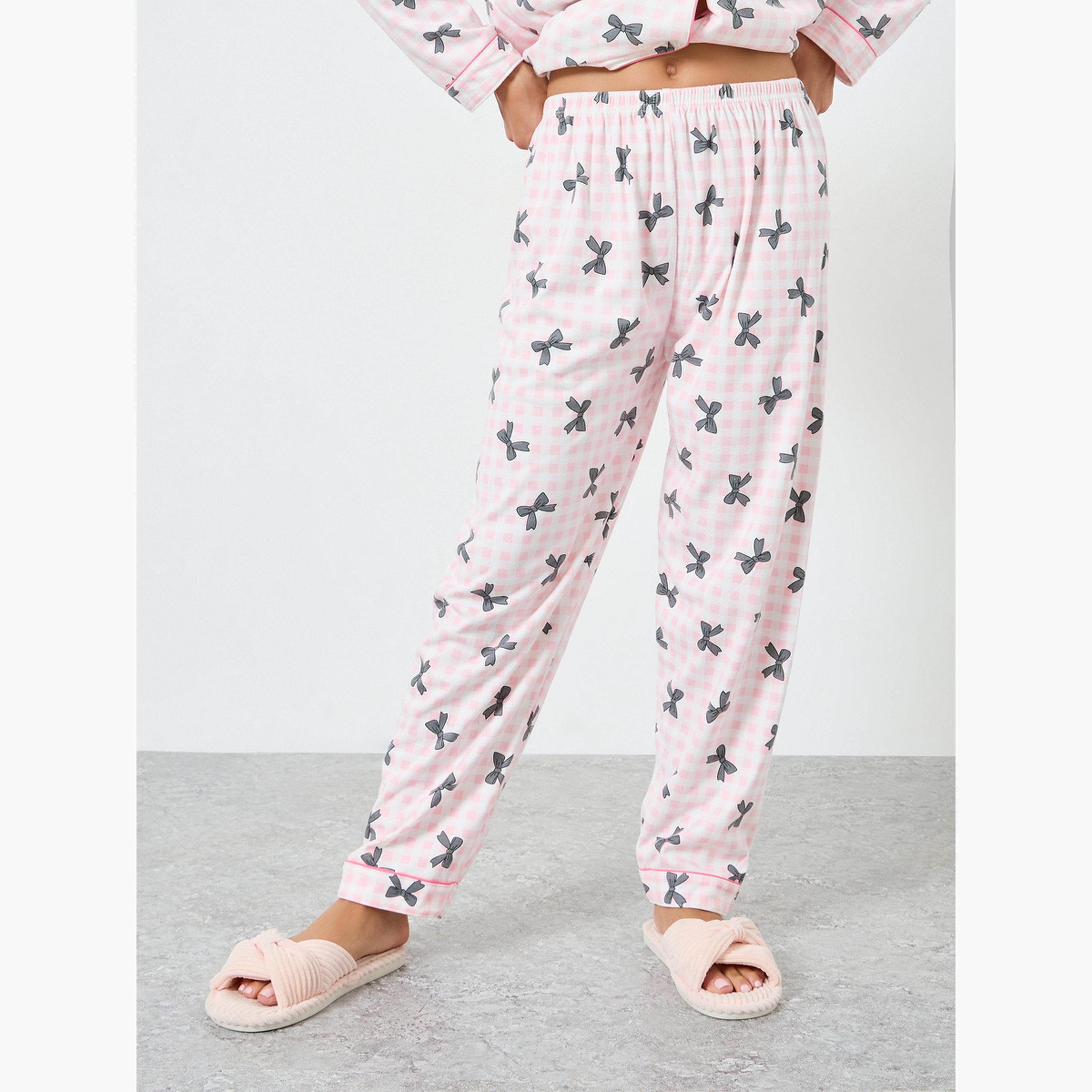 Styli Check Bow Print Shirt and Pyjama Set-women-clothing-nightwear-pyjamas-longsets-image-5