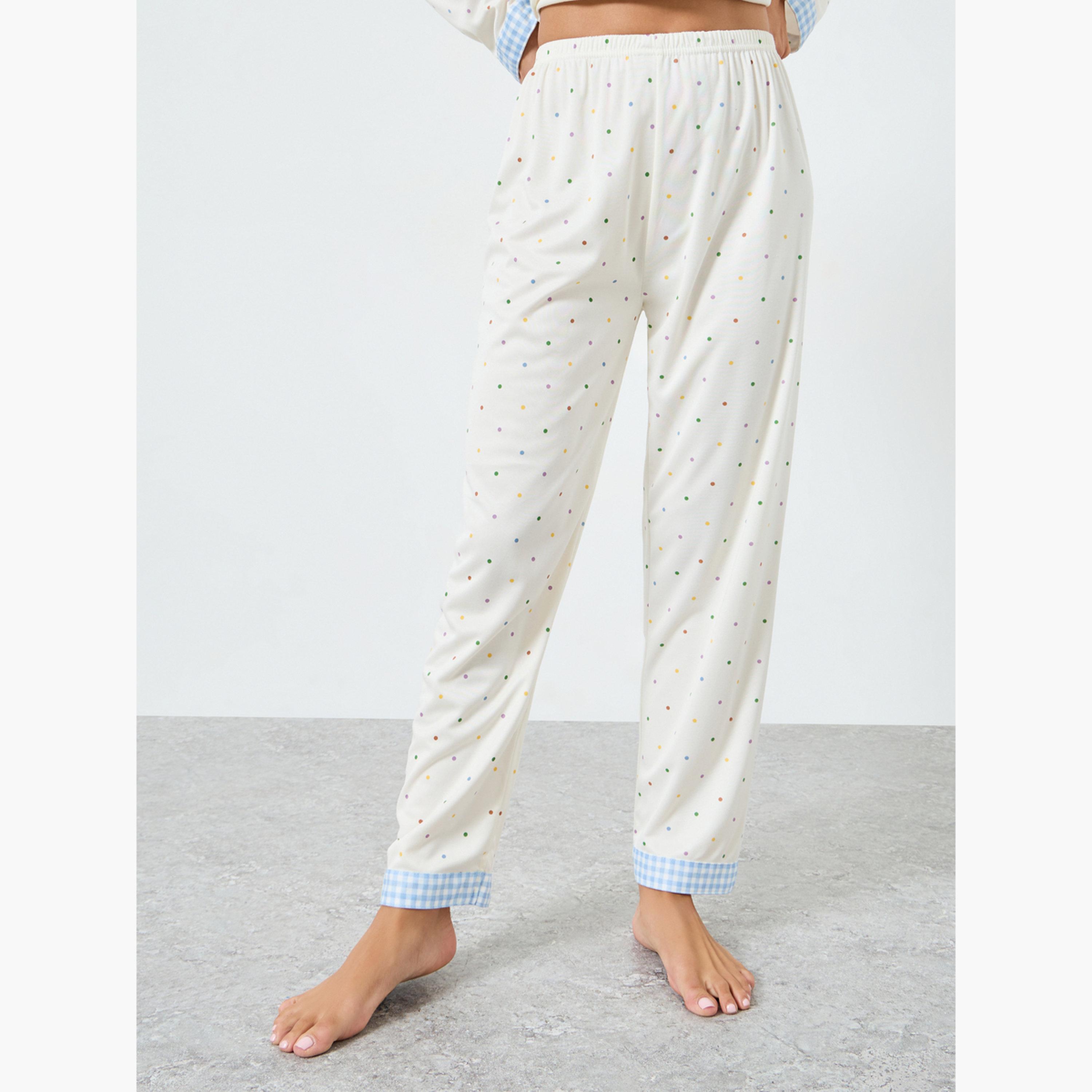 طقم قميص بأزرار وبنطال بيجاما بطبعة منقطة-women-clothing-nightwear-pyjamas-longsets-image-5