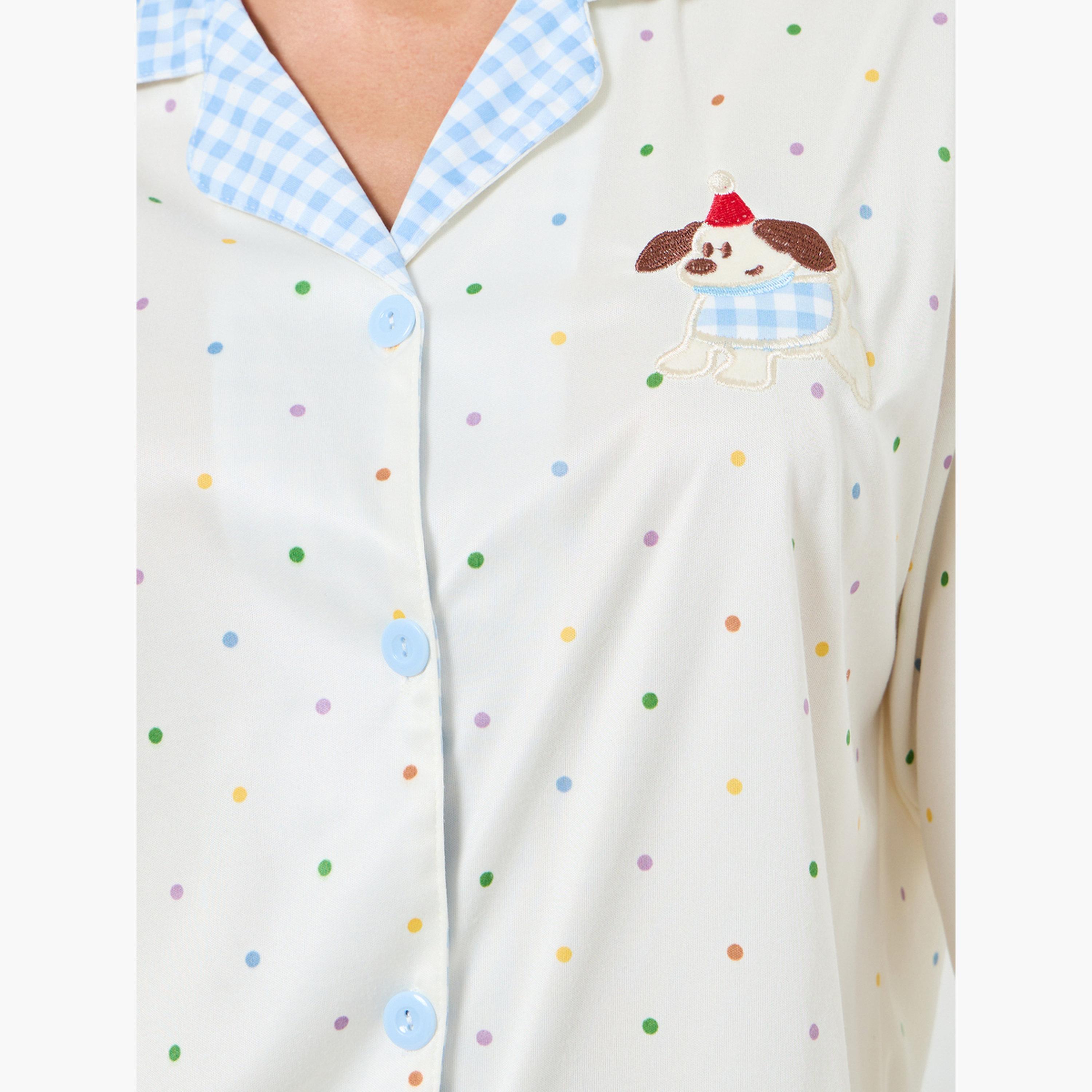 Styli Polka Print Buttoned Shirt and Pyjama Set-women-clothing-nightwear-pyjamas-longsets-image-6