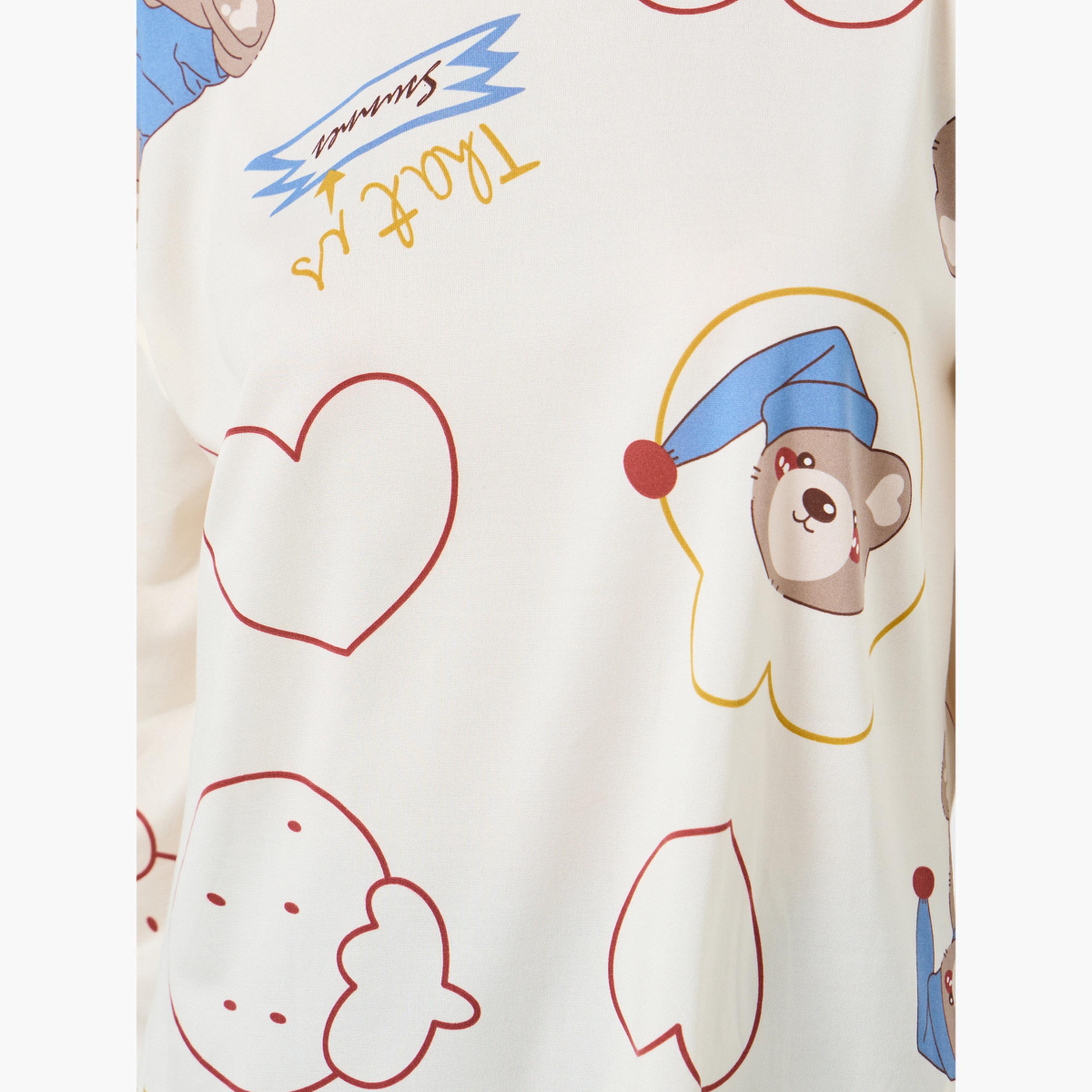 طقم تيشيرت بأكمام طويلة وبنطال بيجاما بطبعة دب-women-clothing-nightwear-pyjamas-longsets-image-5