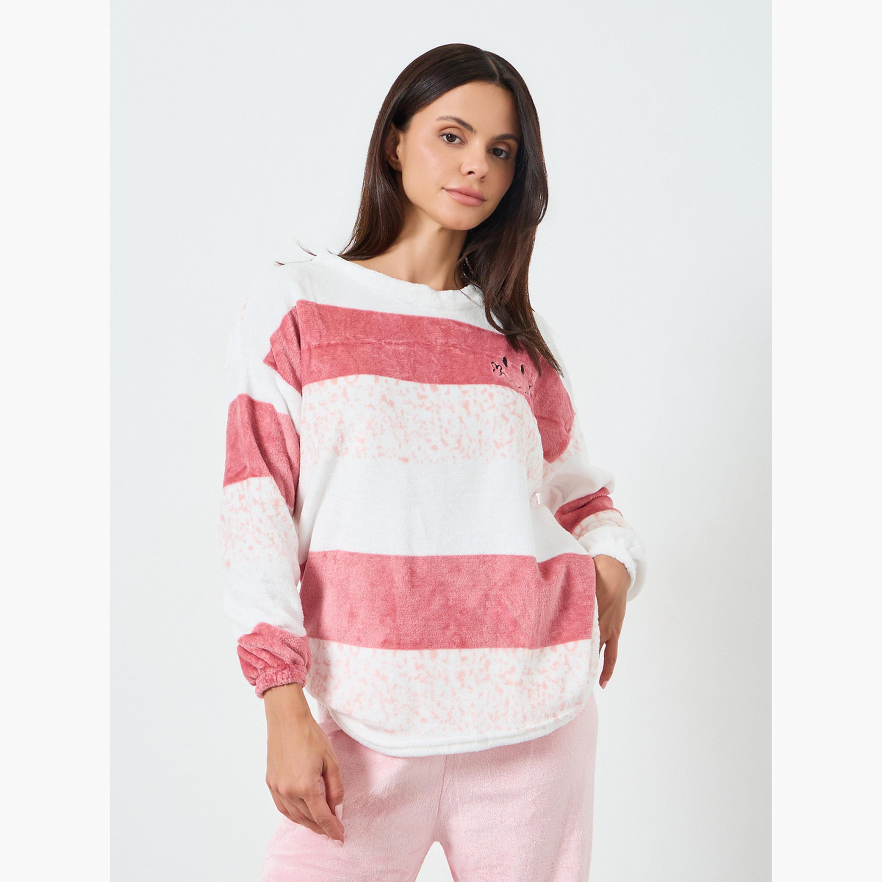 طقم بيجاما من بنطال وبلوزة فليس مخططة-women-clothing-nightwear-pyjamas-longsets-image-2