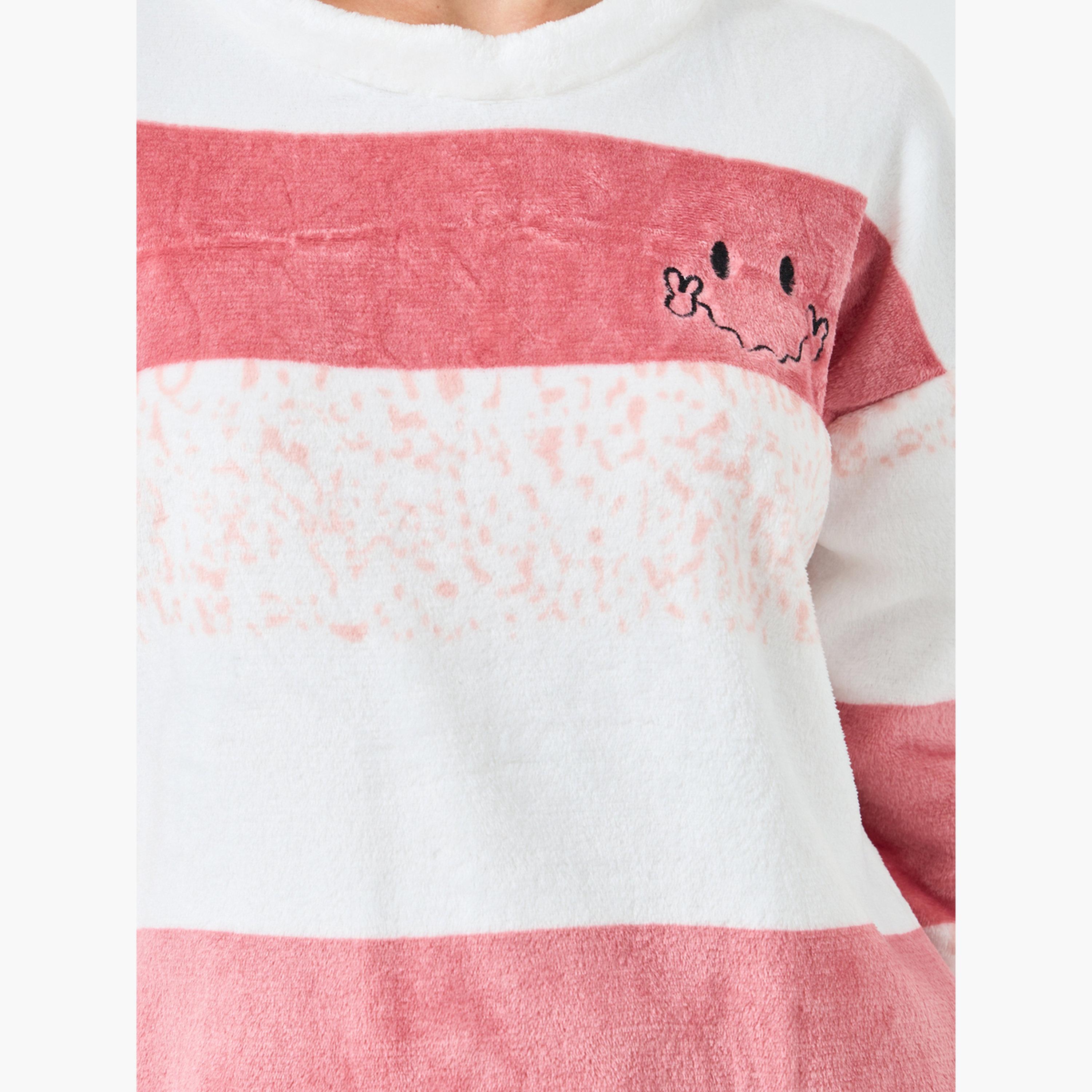 Styli Striped Fleece Top and Pyjama Set-women-clothing-nightwear-pyjamas-longsets-image-3