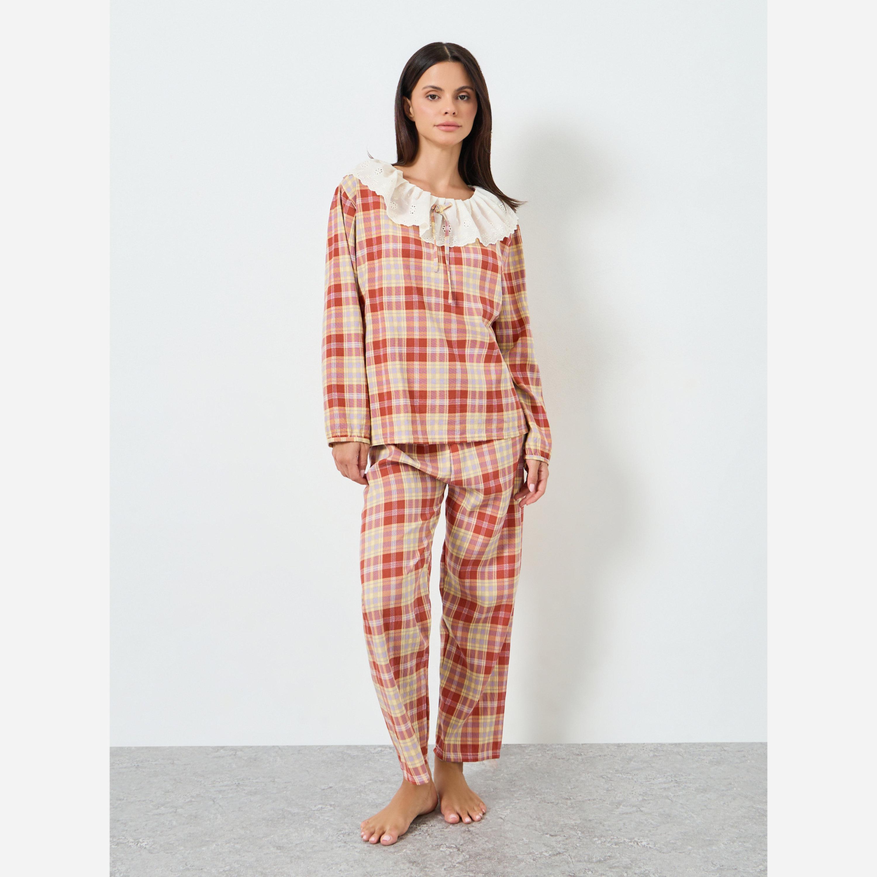 Styli Check Patter Tops&Pants Pajama Long Sets-women-clothing-nightwear-pyjamas-longsets-image-1