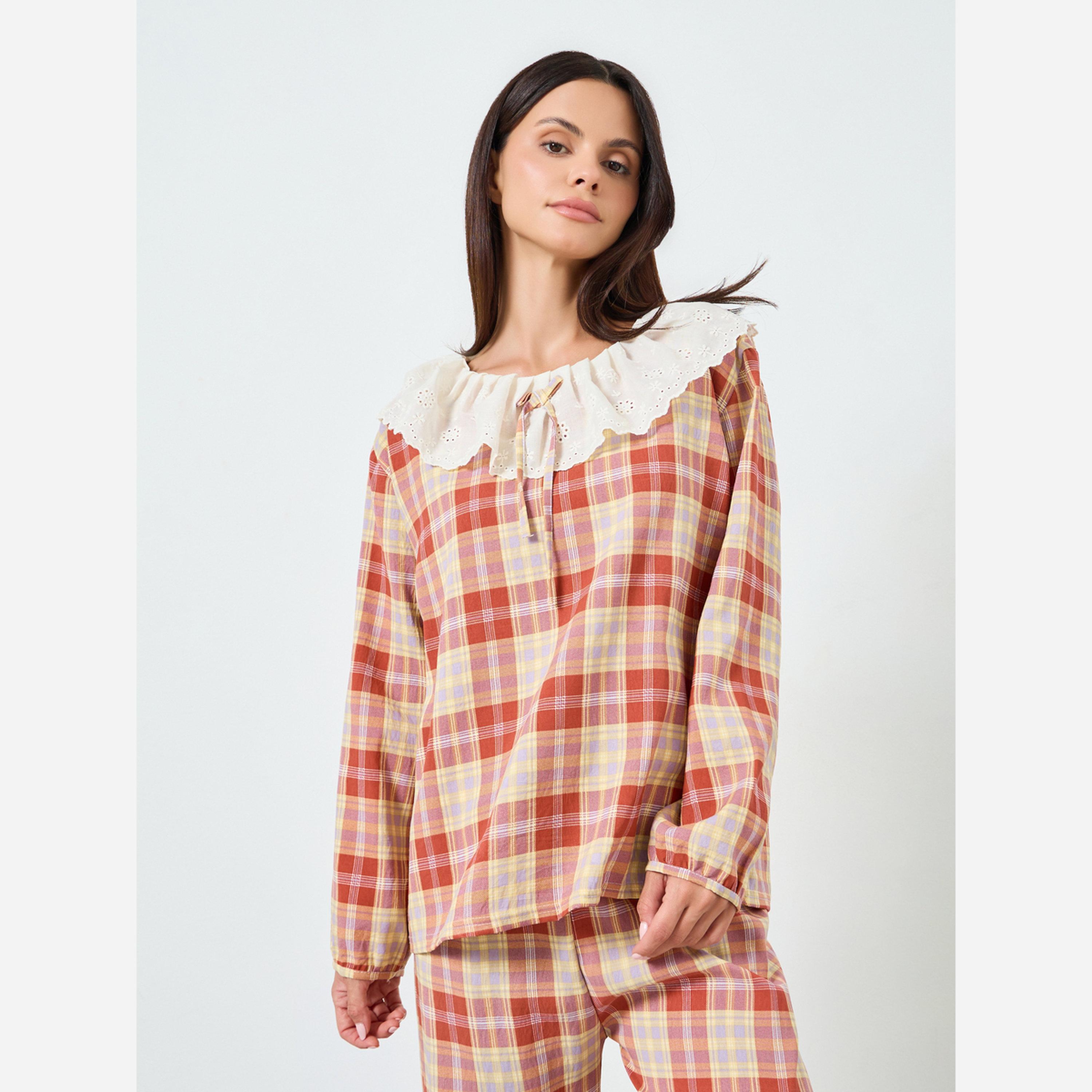 Styli Check Patter Tops&Pants Pajama Long Sets-women-clothing-nightwear-pyjamas-longsets-image-2