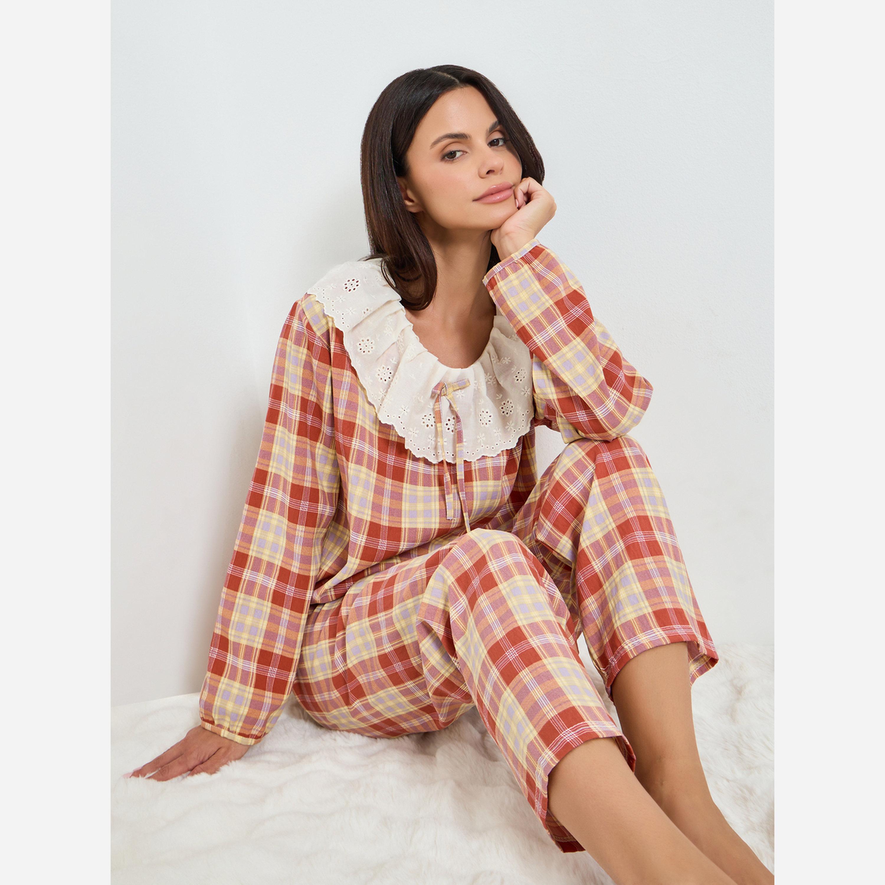Styli Check Patter Tops&Pants Pajama Long Sets-women-clothing-nightwear-pyjamas-longsets-image-3