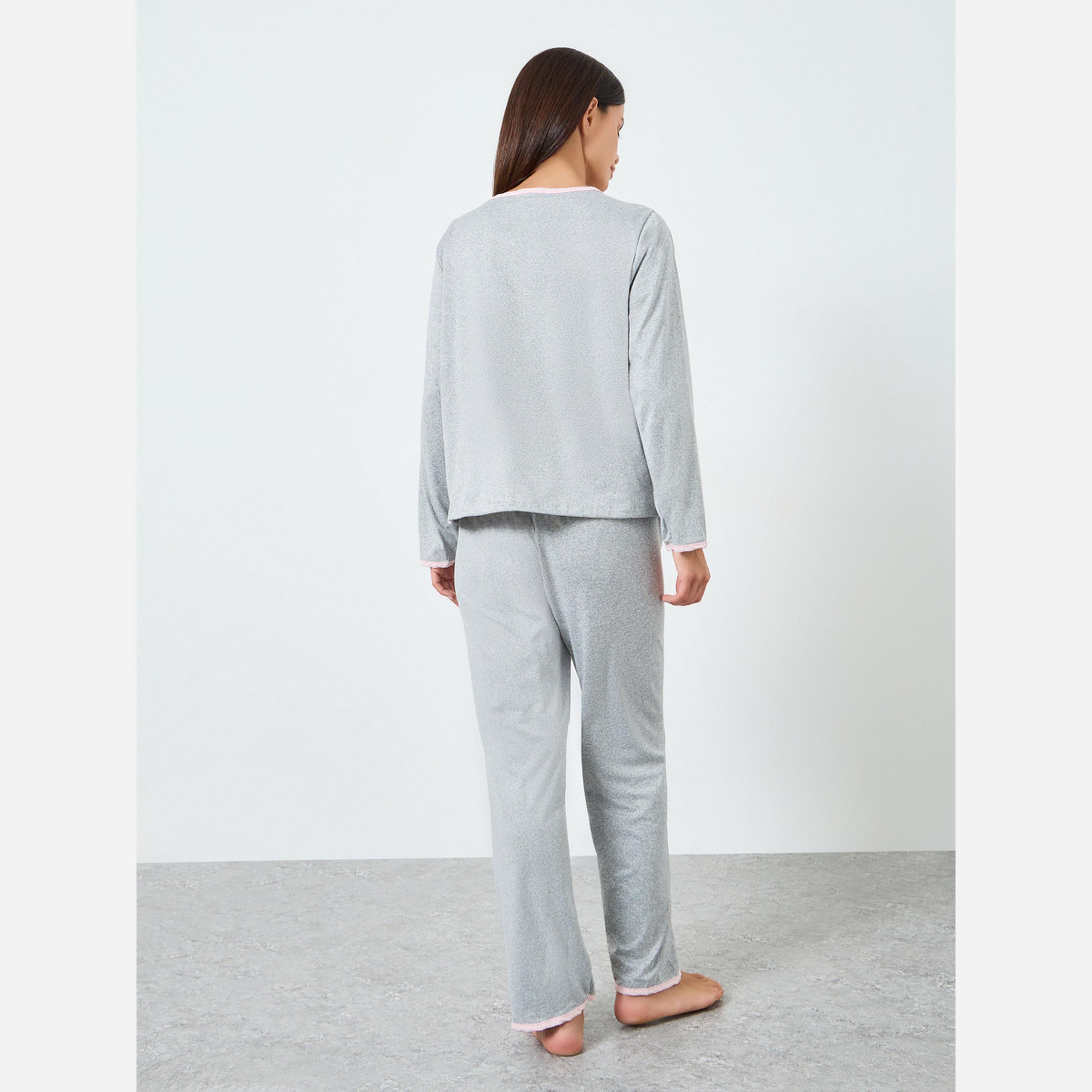 Styli Solid Opening Tops&Pants Pajama Long Sets-women-clothing-nightwear-pyjamas-longsets-image-3