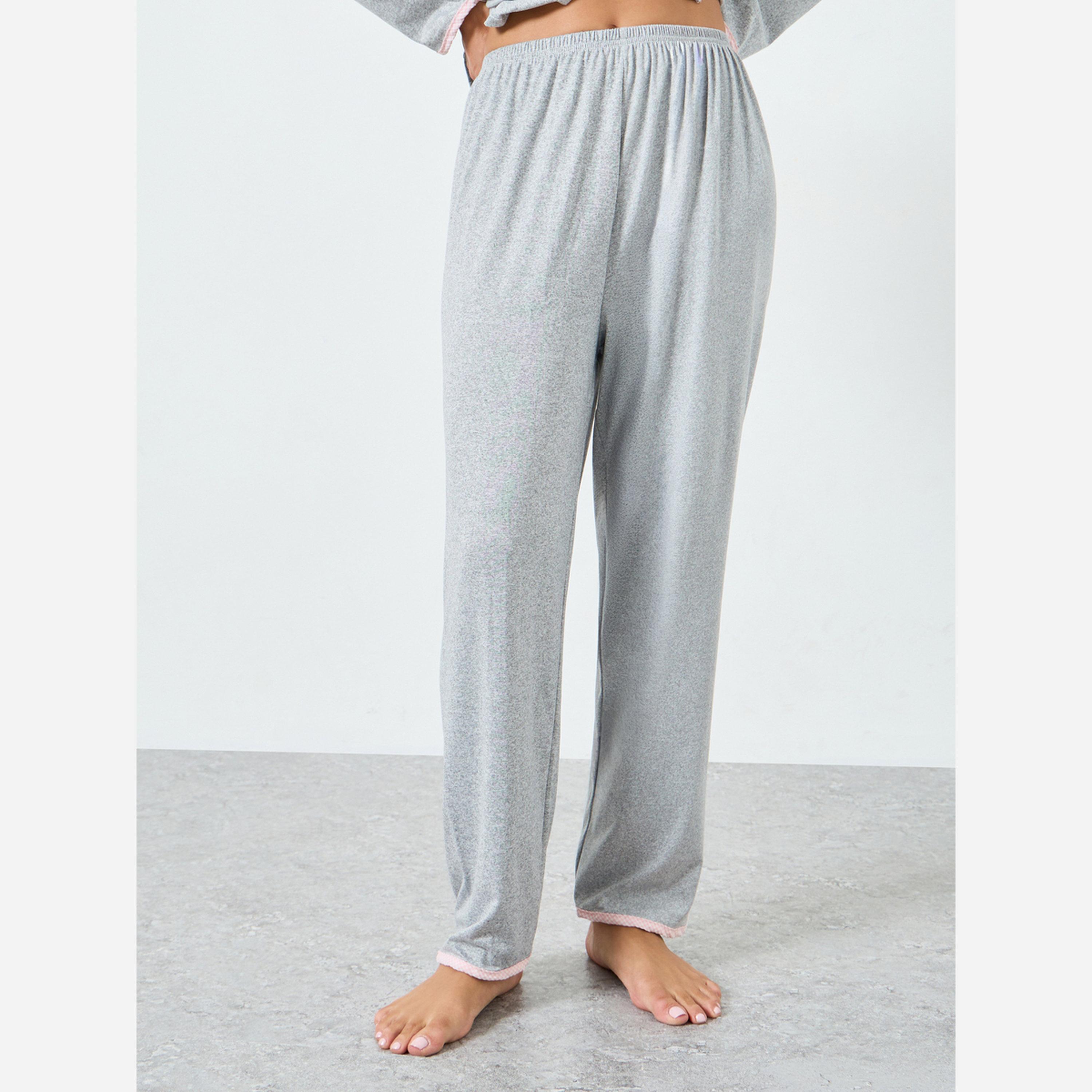 ستايلي - بيجاما فتحة أمامية سادة بلوزة وبنطال-women-clothing-nightwear-pyjamas-longsets-image-4