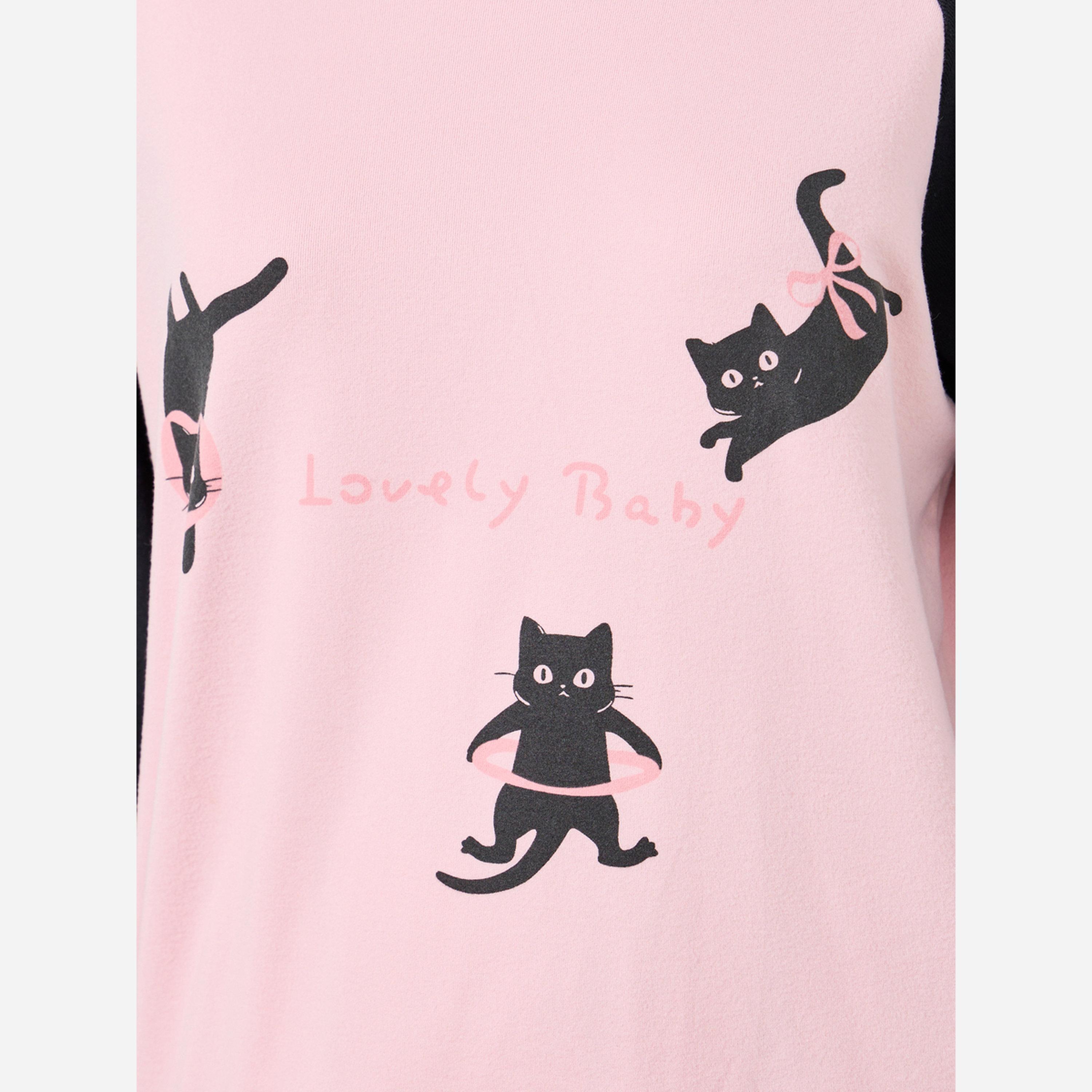 Styli Fleece Cat Printed Long Sleeve Tee&Pants Pajama Long Sets-women-clothing-nightwear-pyjamas-longsets-image-5