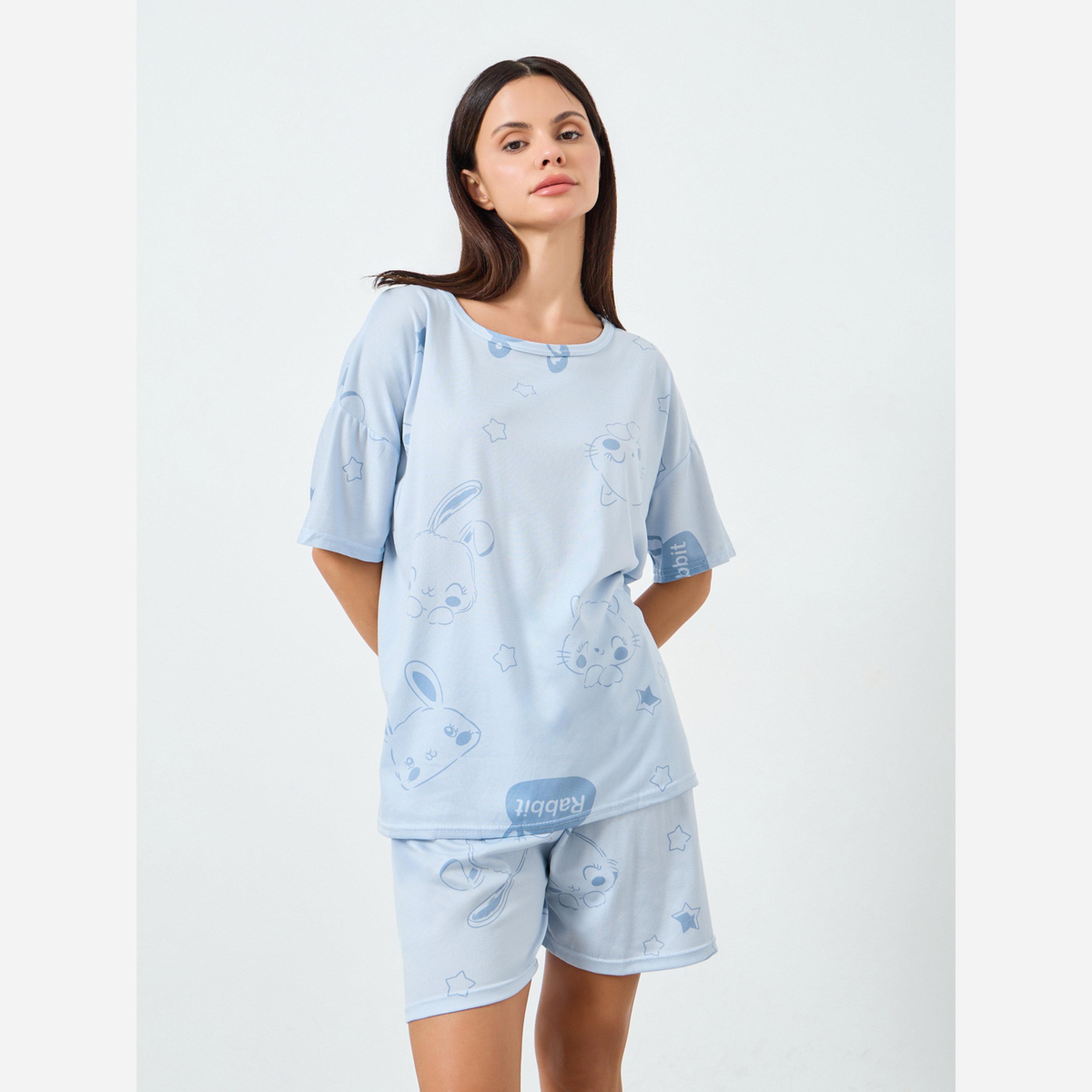 Styli Printed Tee&Shorts Pajama Short Sets-women-clothing-nightwear-pyjamas-shortsets-image-1