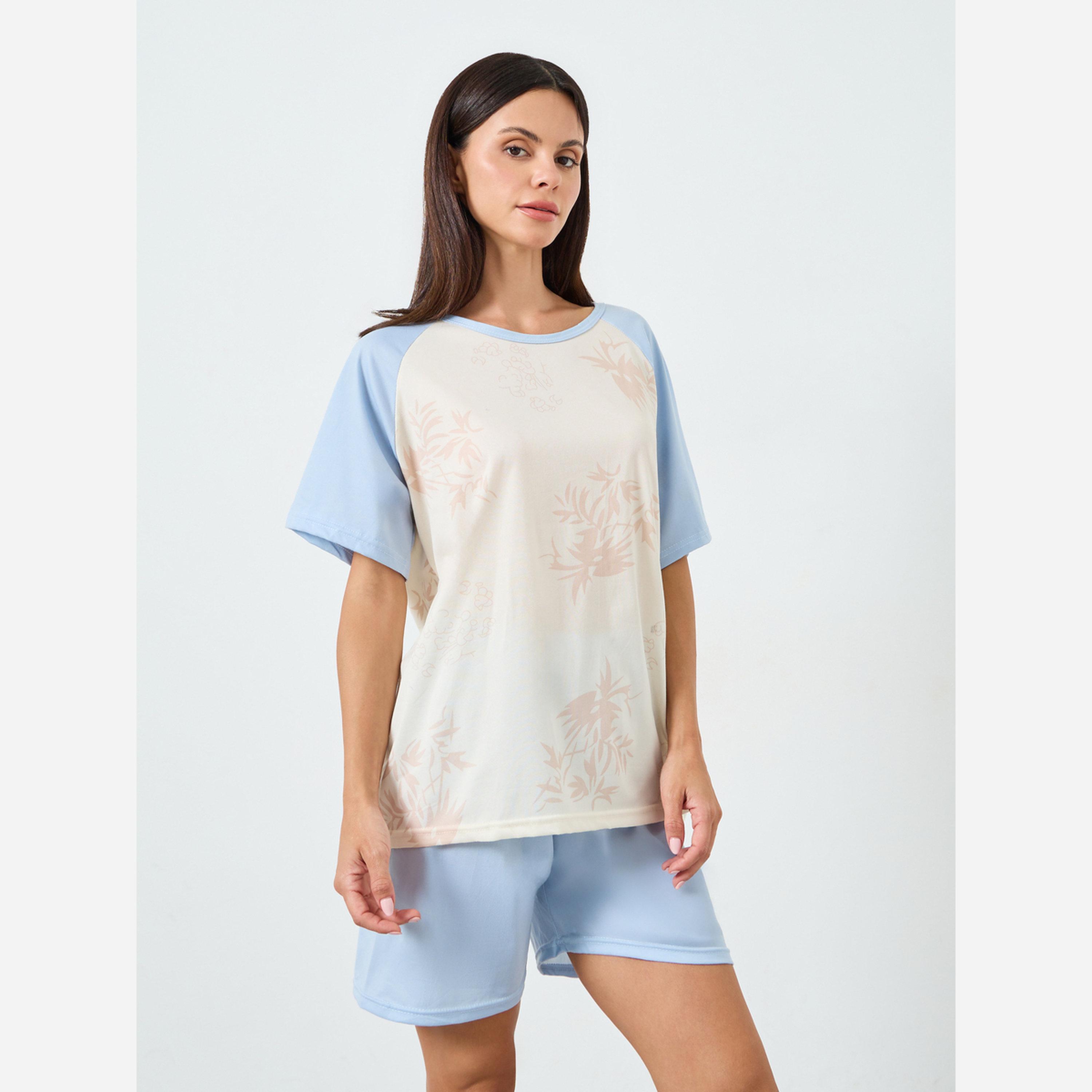 Styli Printed Tee&Shorts Pajama Short Sets-women-clothing-nightwear-pyjamas-shortsets-image-1