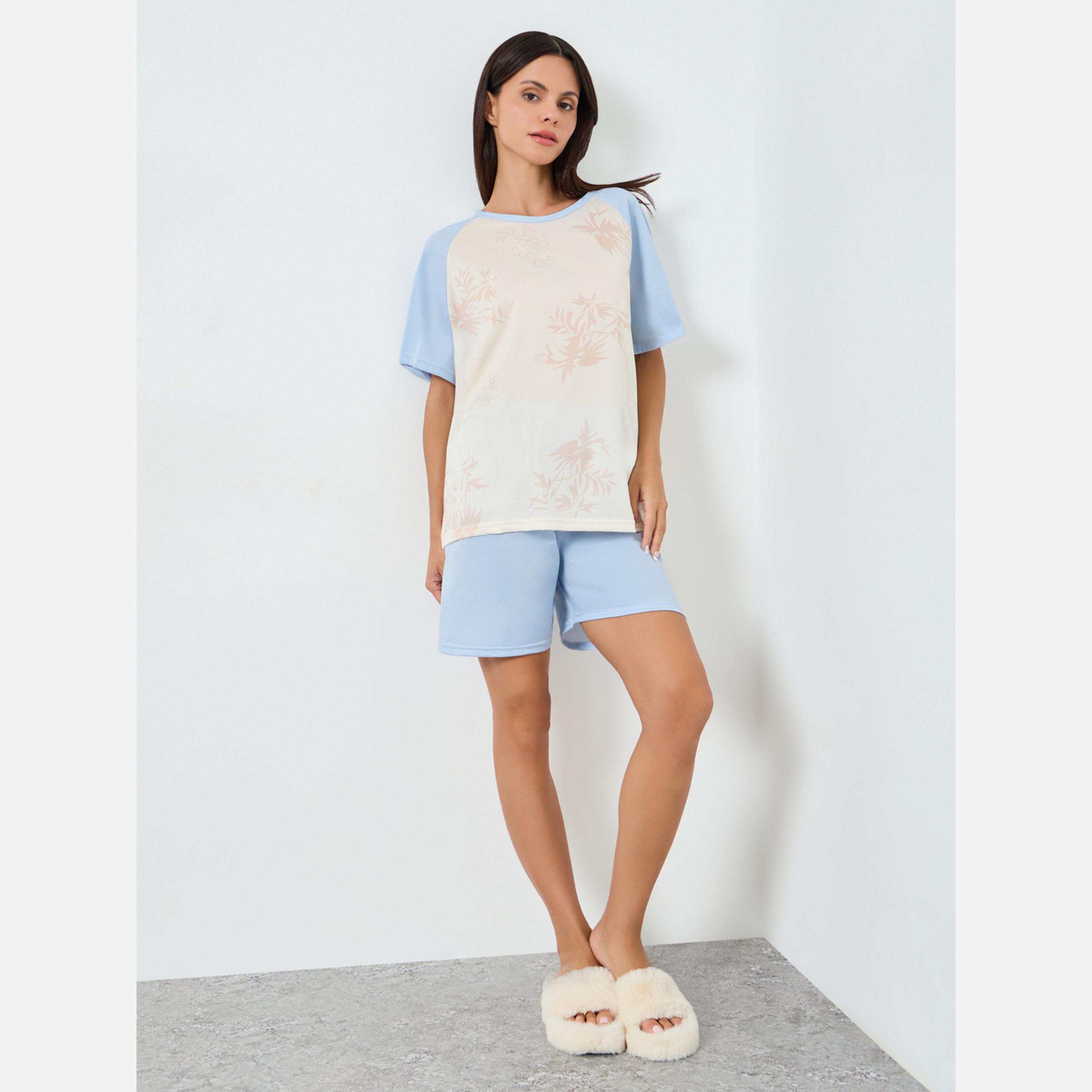 Styli Printed Tee&Shorts Pajama Short Sets-women-clothing-nightwear-pyjamas-shortsets-image-2
