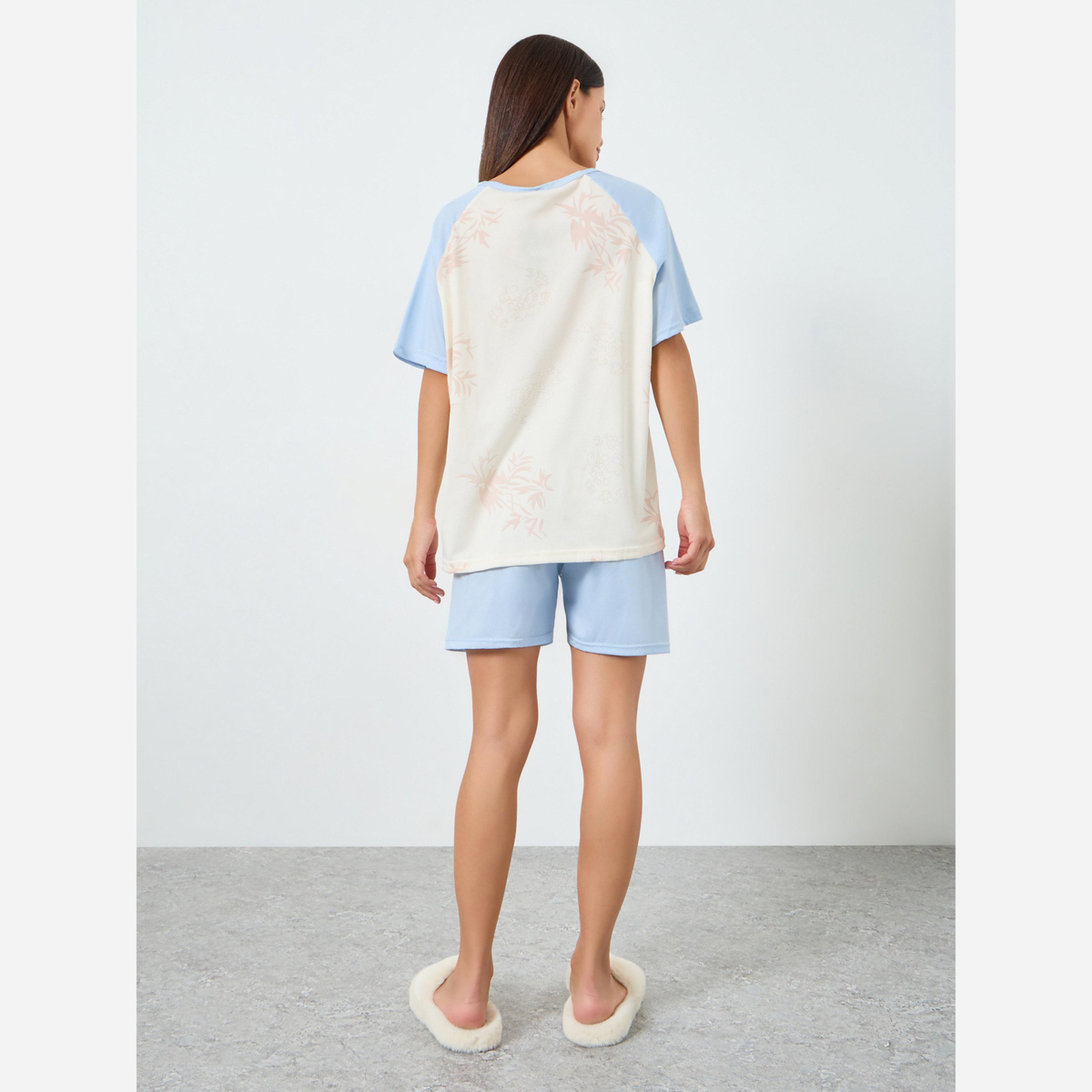 Styli Printed Tee&Shorts Pajama Short Sets-women-clothing-nightwear-pyjamas-shortsets-image-3