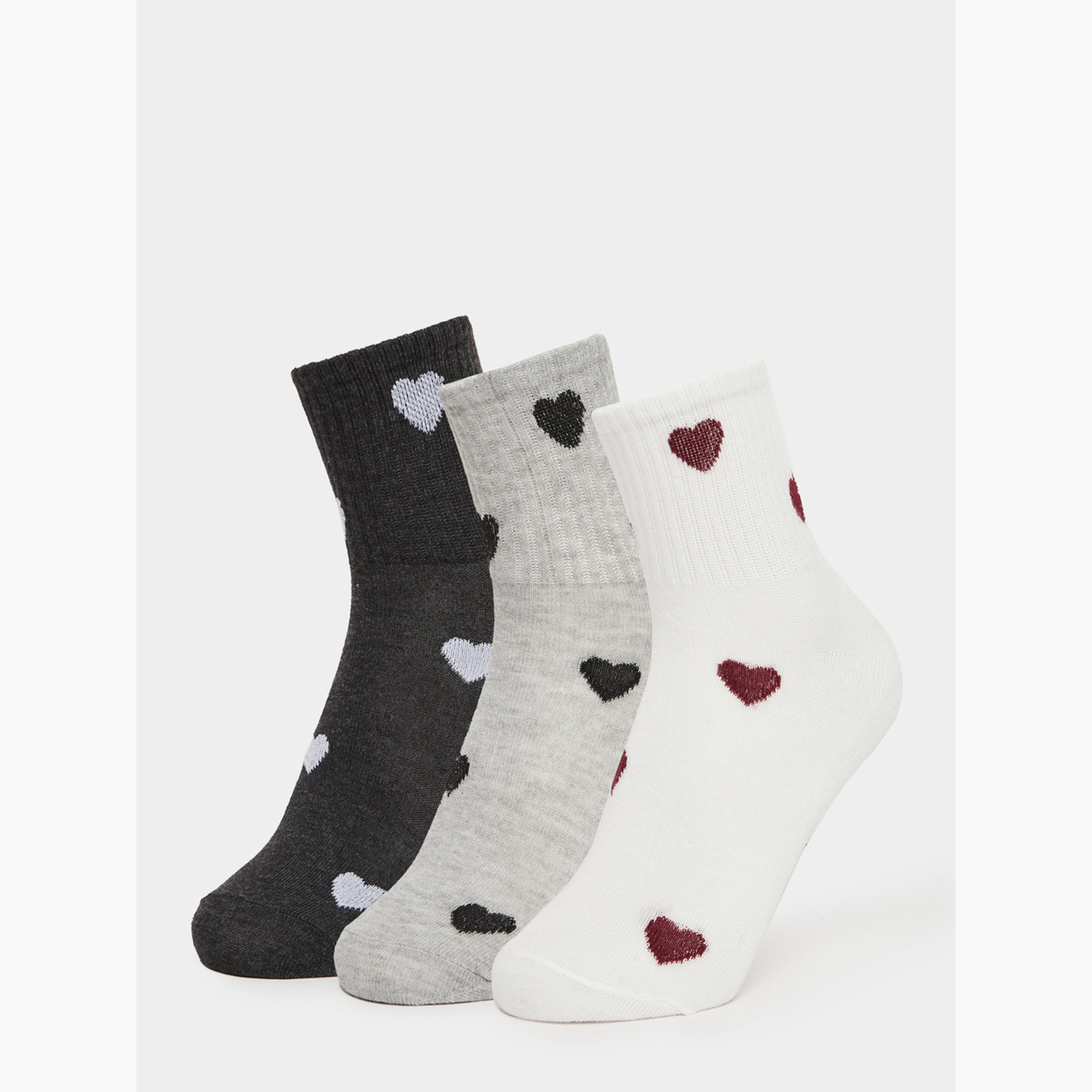 Styli Pack of 3 - Heart Print Quarter Socks-women-socksandstockings-image-1