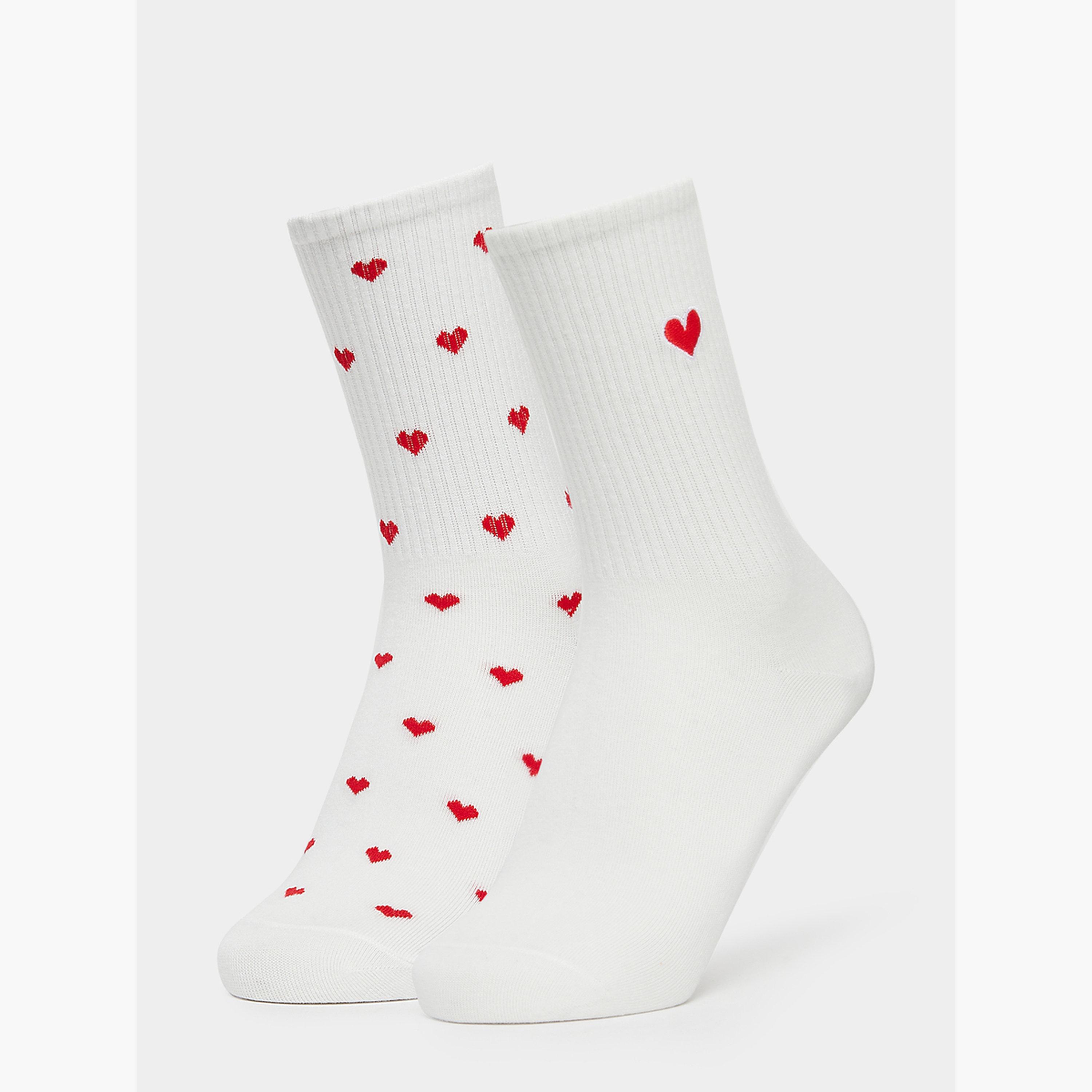 طقم زوجين جوارب ياقة مستديرة بطبعة قلب-women-socksandstockings-image-1