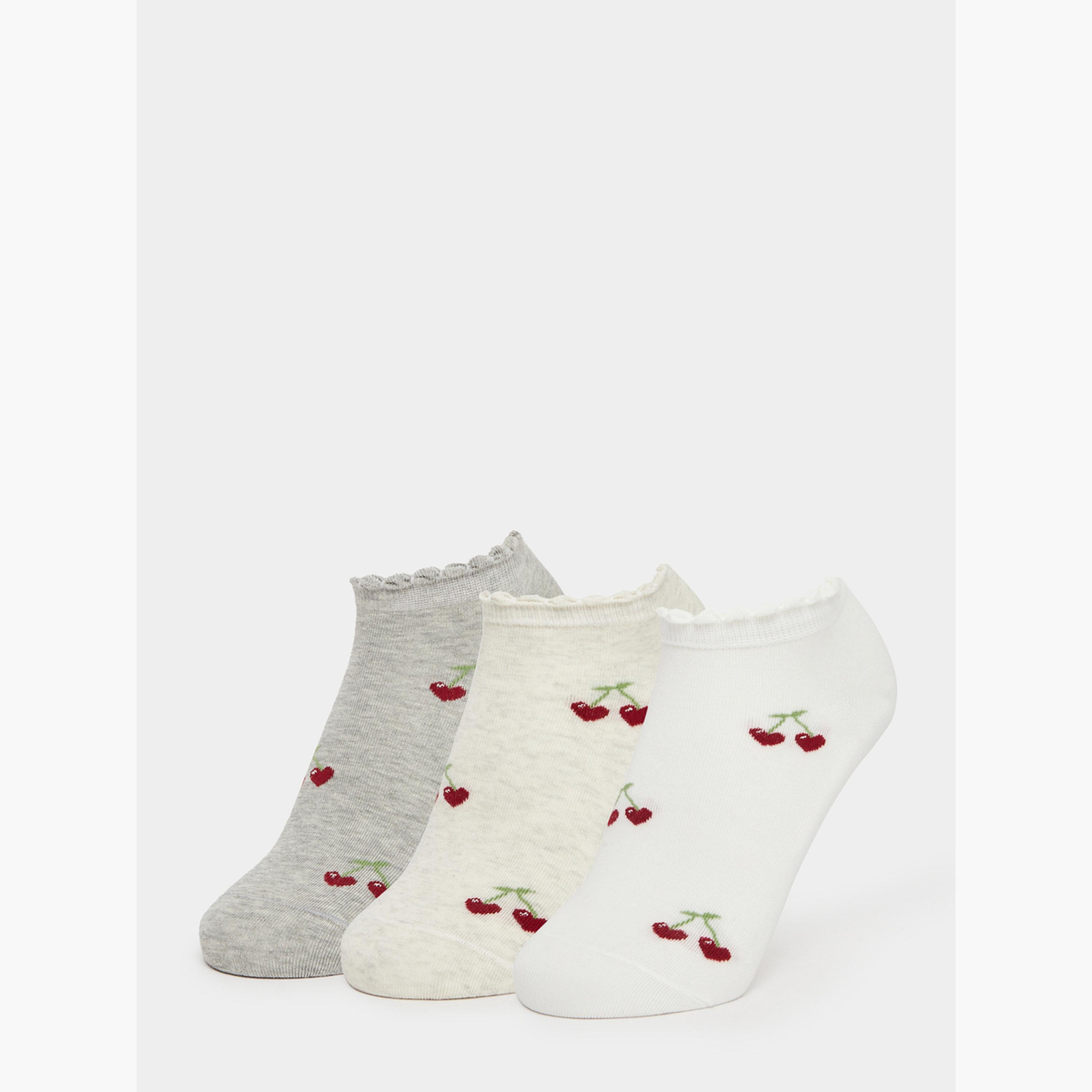 Styli Pack of 3 - Cherry Print Ankle Socks-women-socksandstockings-image-1