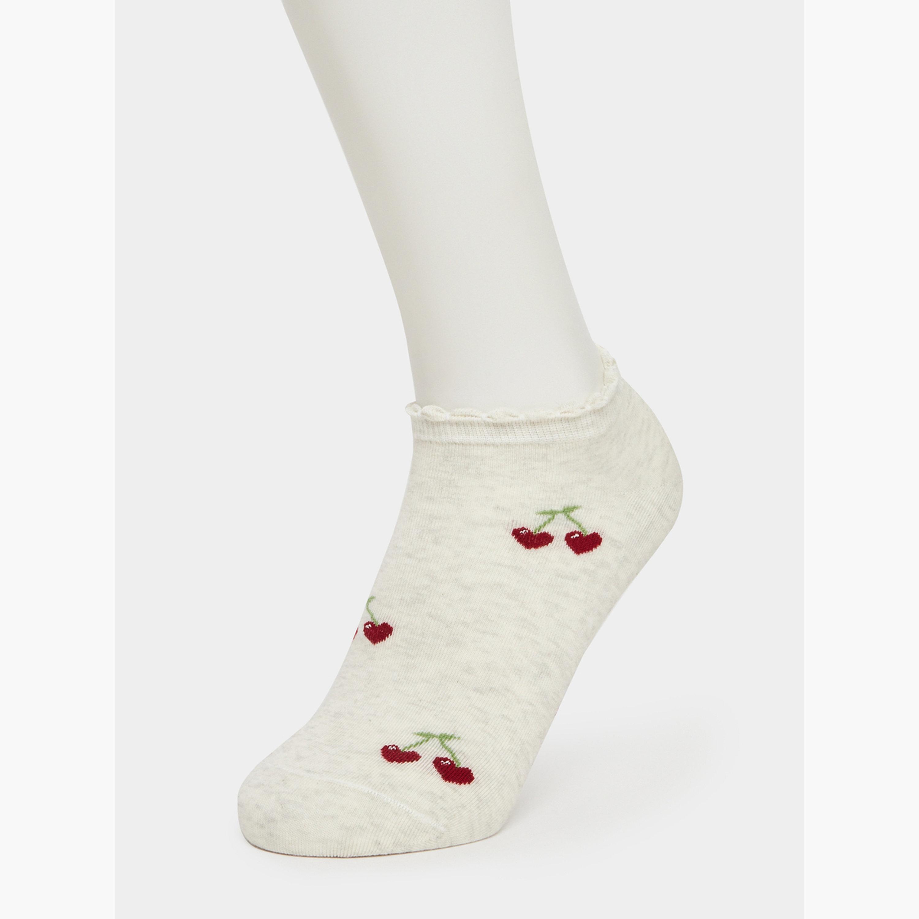 طقم 3 أزواج جوارب كاحل بطبعة كرز-women-socksandstockings-image-2