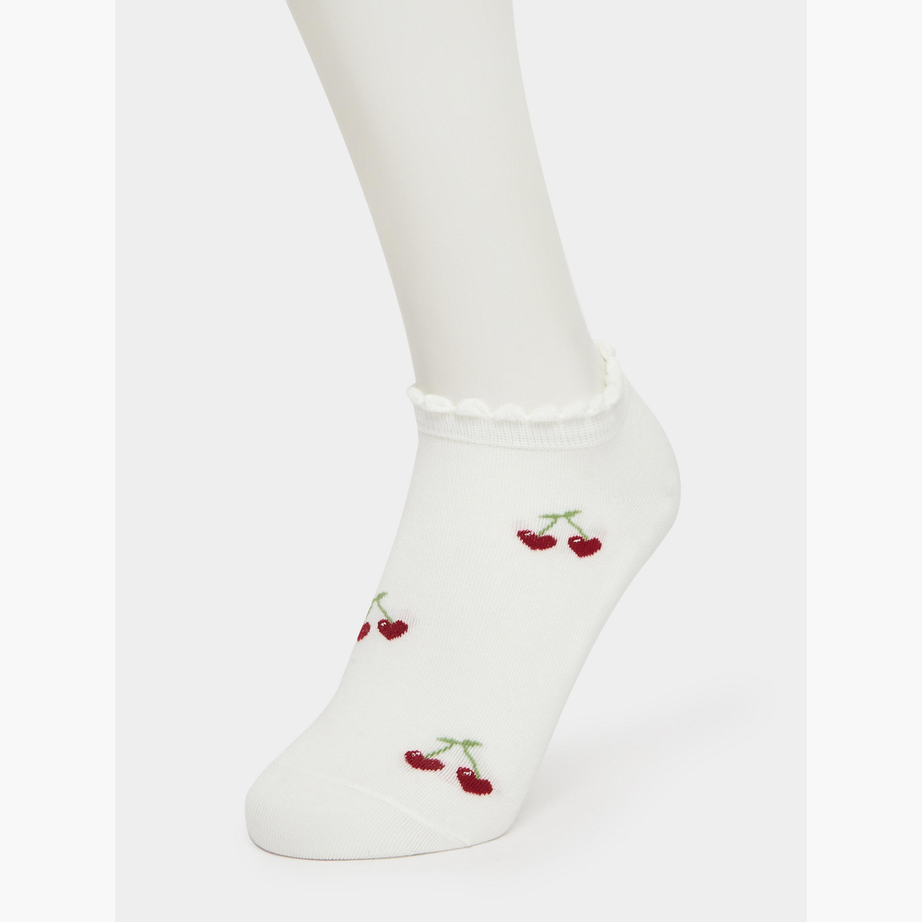 طقم 3 أزواج جوارب كاحل بطبعة كرز-women-socksandstockings-image-4