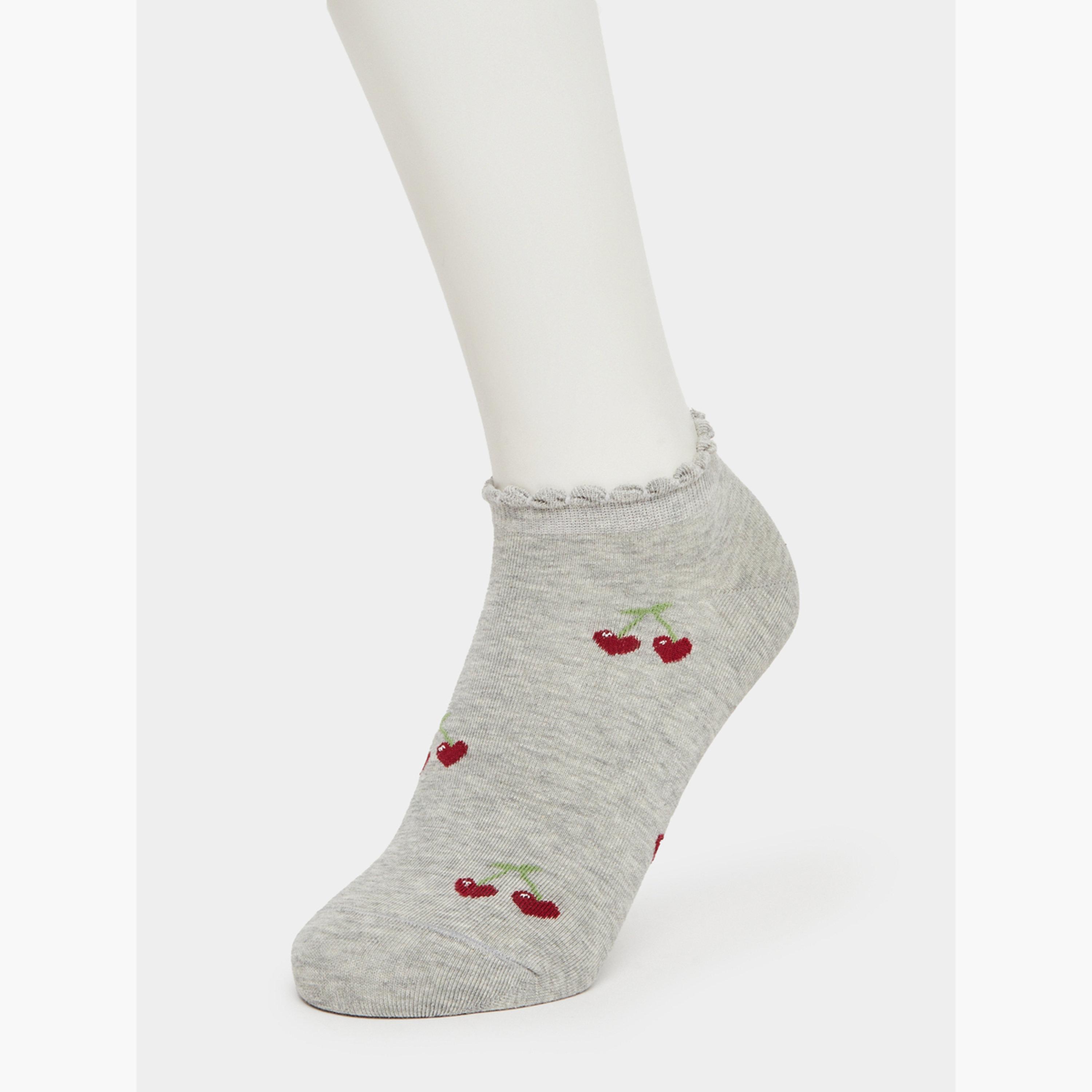 طقم 3 أزواج جوارب كاحل بطبعة كرز-women-socksandstockings-image-6