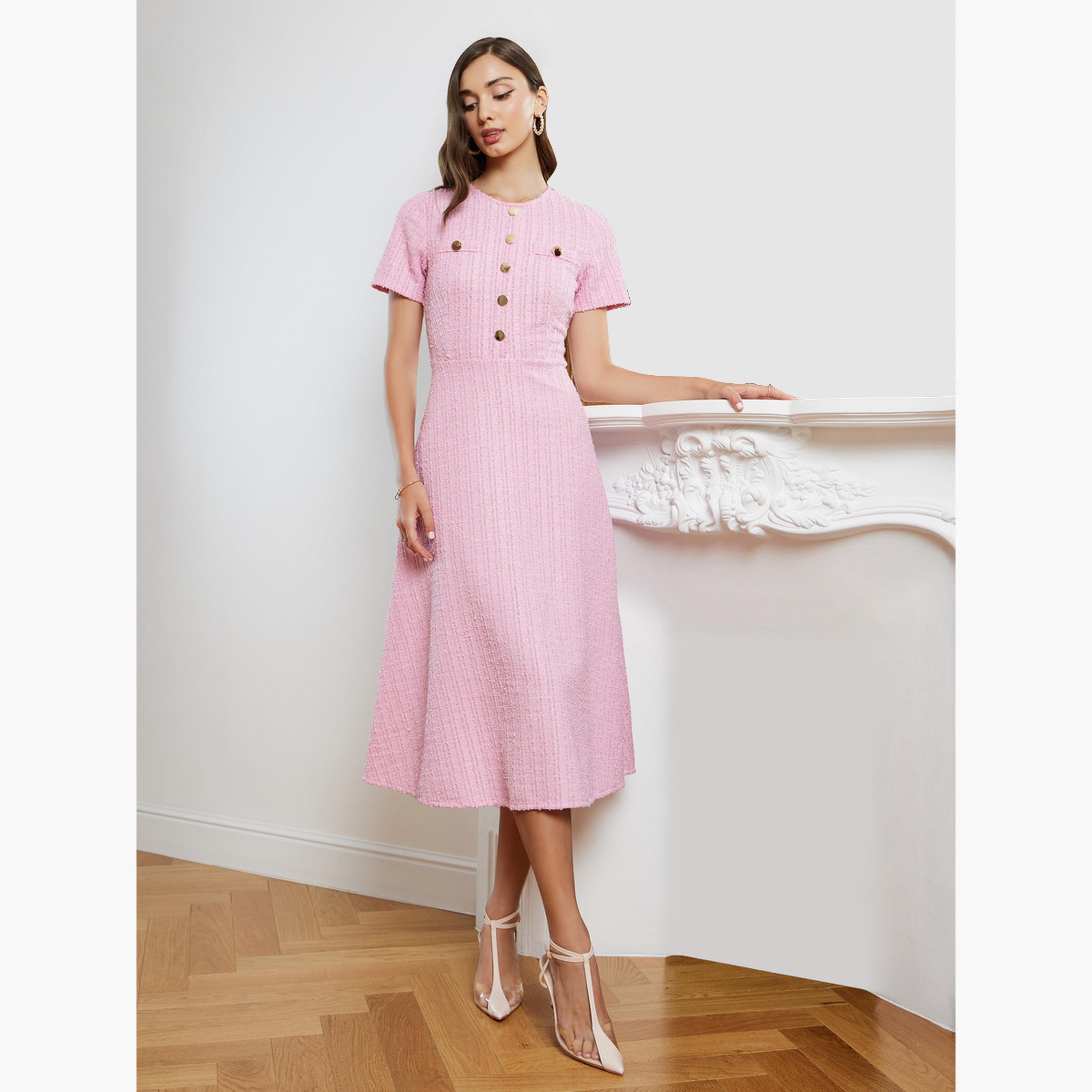 Styli Women Tweed Look Midi Dress-women-clothing-dresses-image-1