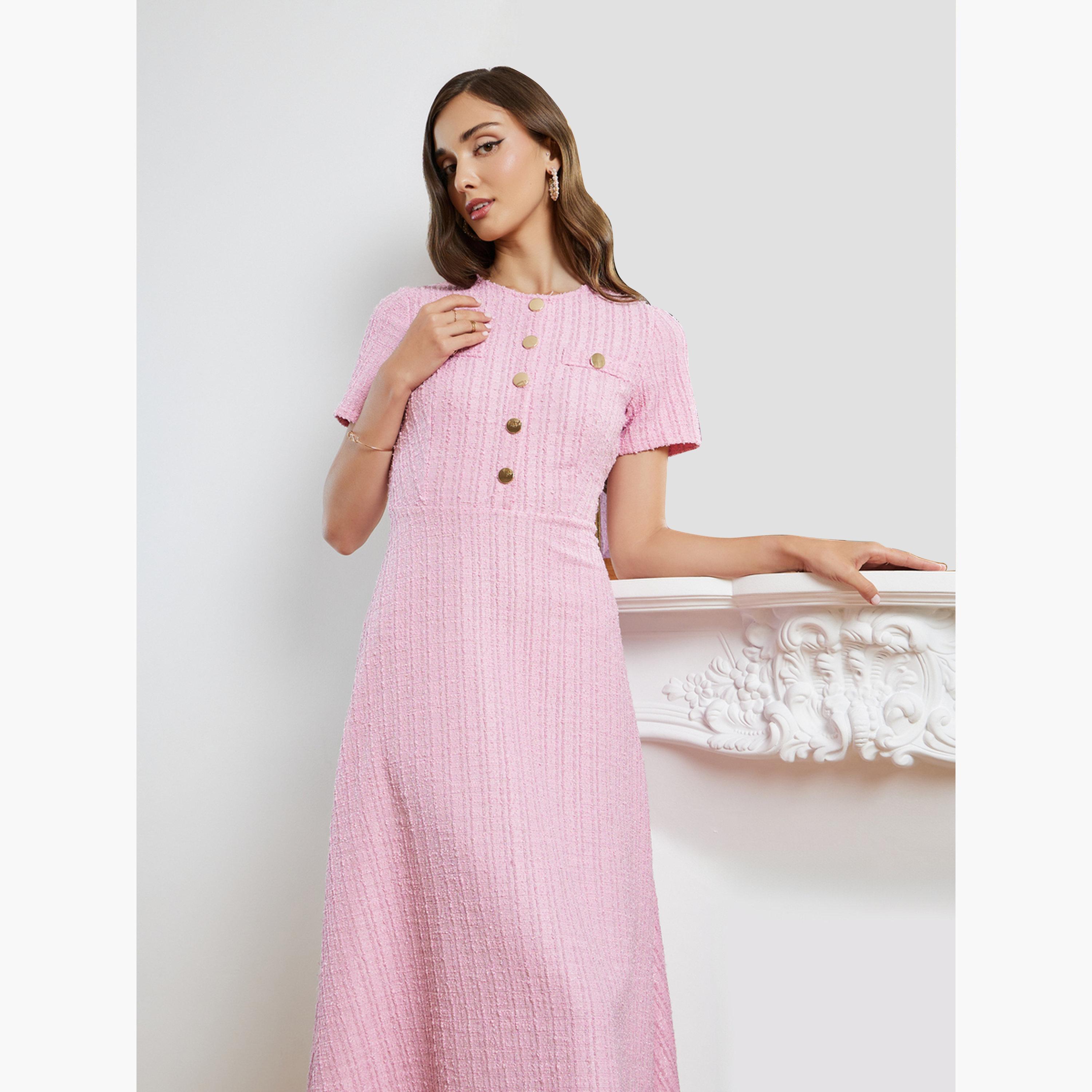 Styli Women Tweed Look Midi Dress-women-clothing-dresses-image-3