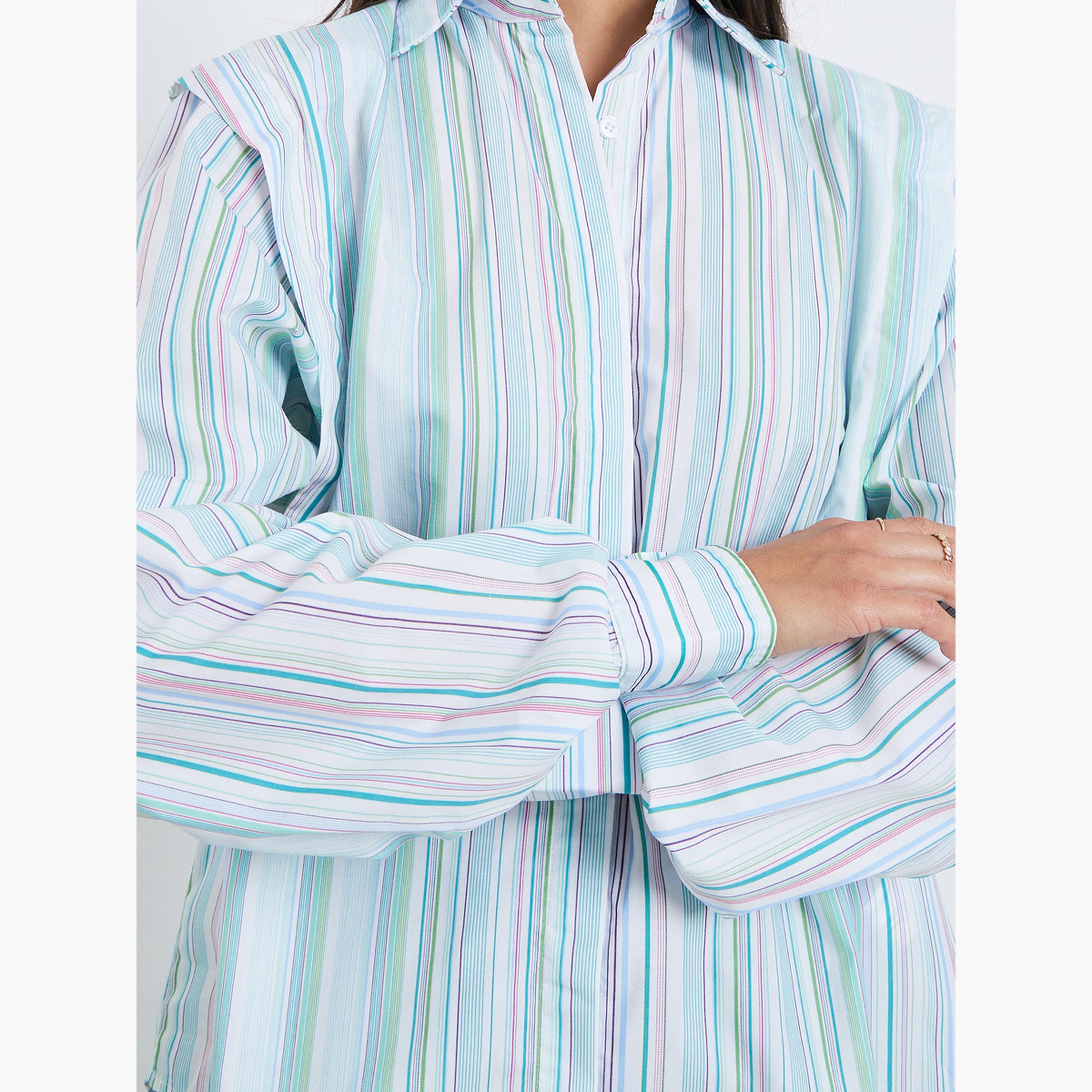 قميص بقصة واسعة ومخطط بحافة منسدلة-women-clothing-shirtsandblouses-shirts-image-4