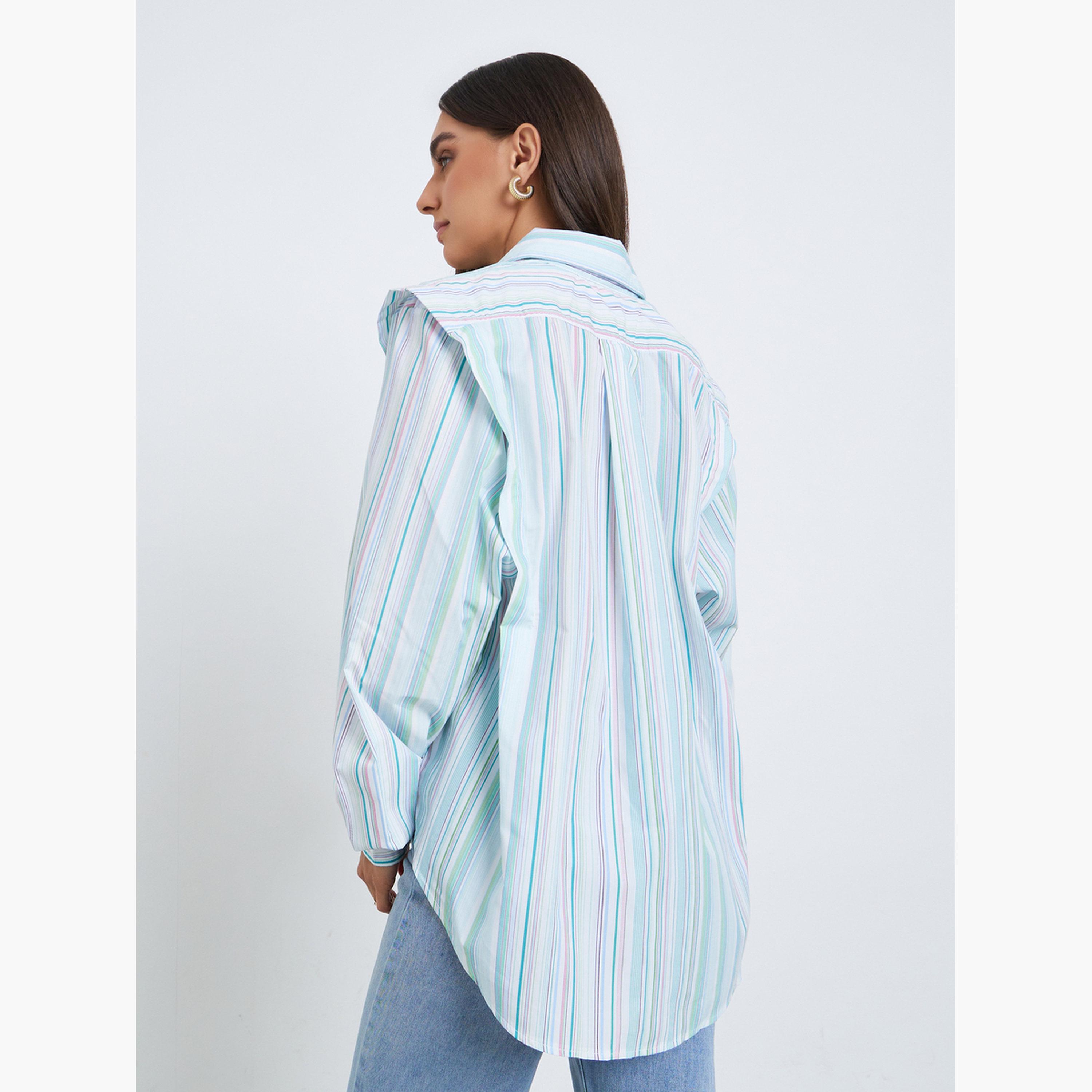 Styli Women Striped Drop Hem Oversized Shirt-women-clothing-shirtsandblouses-shirts-image-5