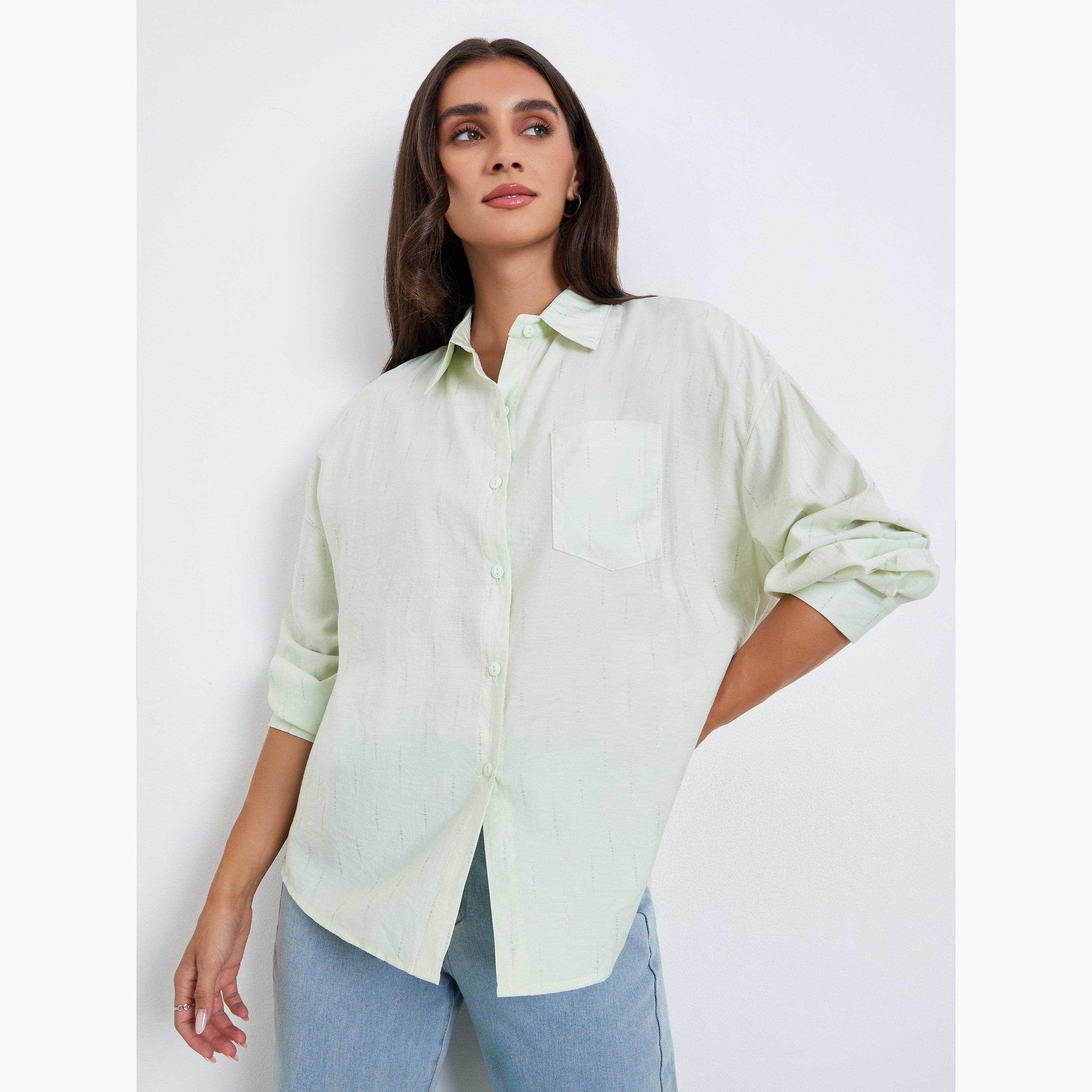 Styli Women Mint Green Embellished Oversized Shirt-women-clothing-shirtsandblouses-shirts-image-1