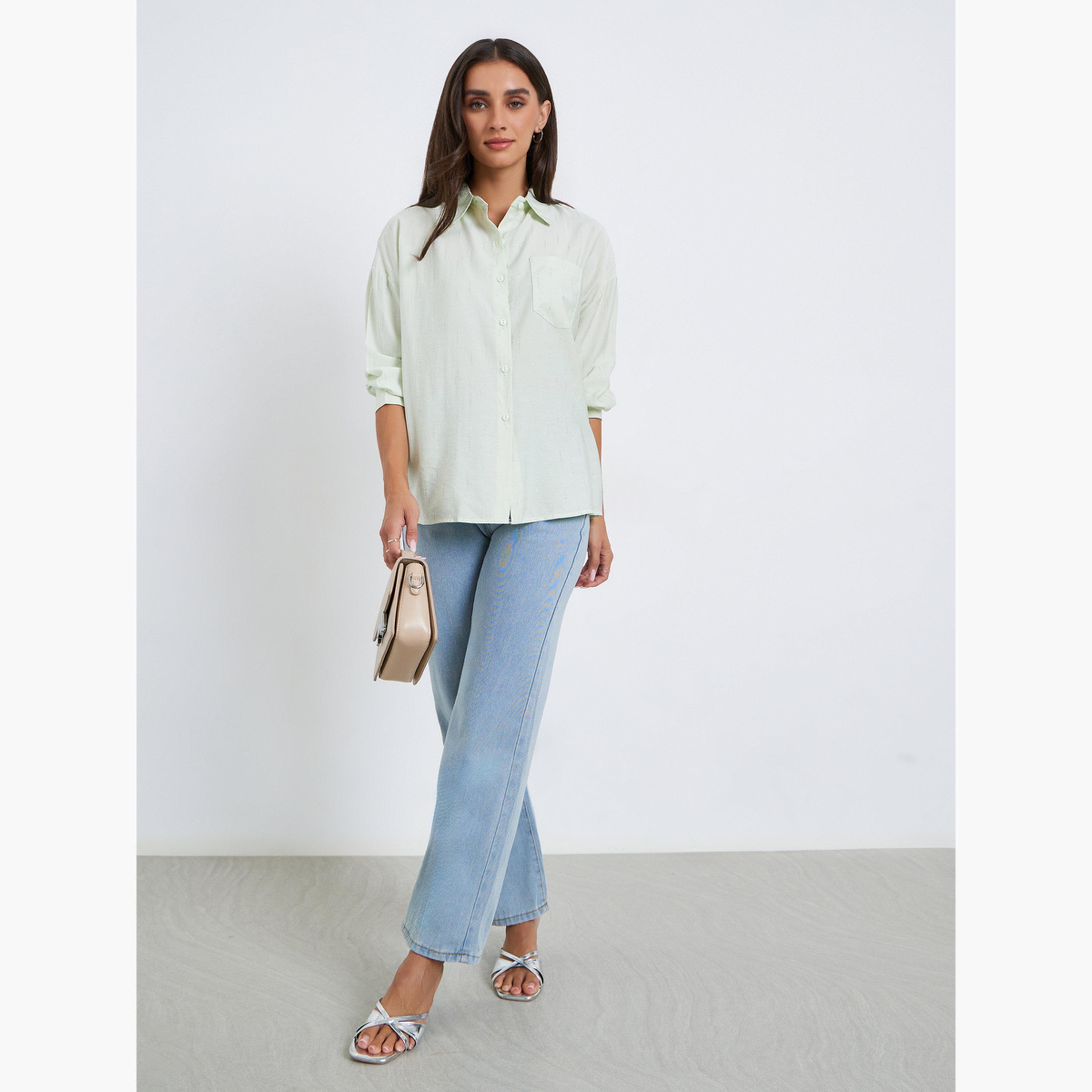 Styli Women Mint Green Embellished Oversized Shirt-women-clothing-shirtsandblouses-shirts-image-2