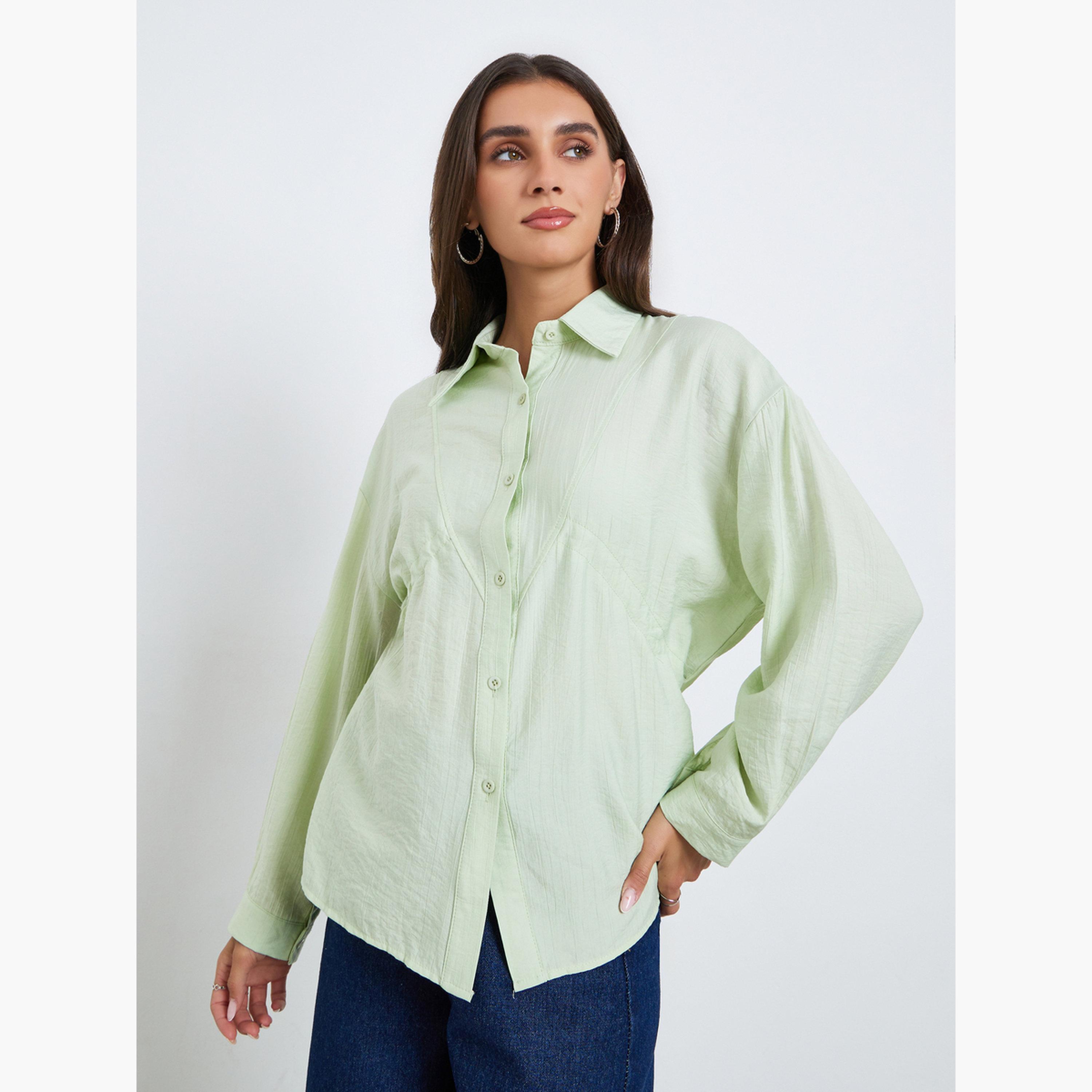 Styli Women Green Long Sleeve Shirt with Drawstring-women-clothing-shirtsandblouses-shirts-image-1